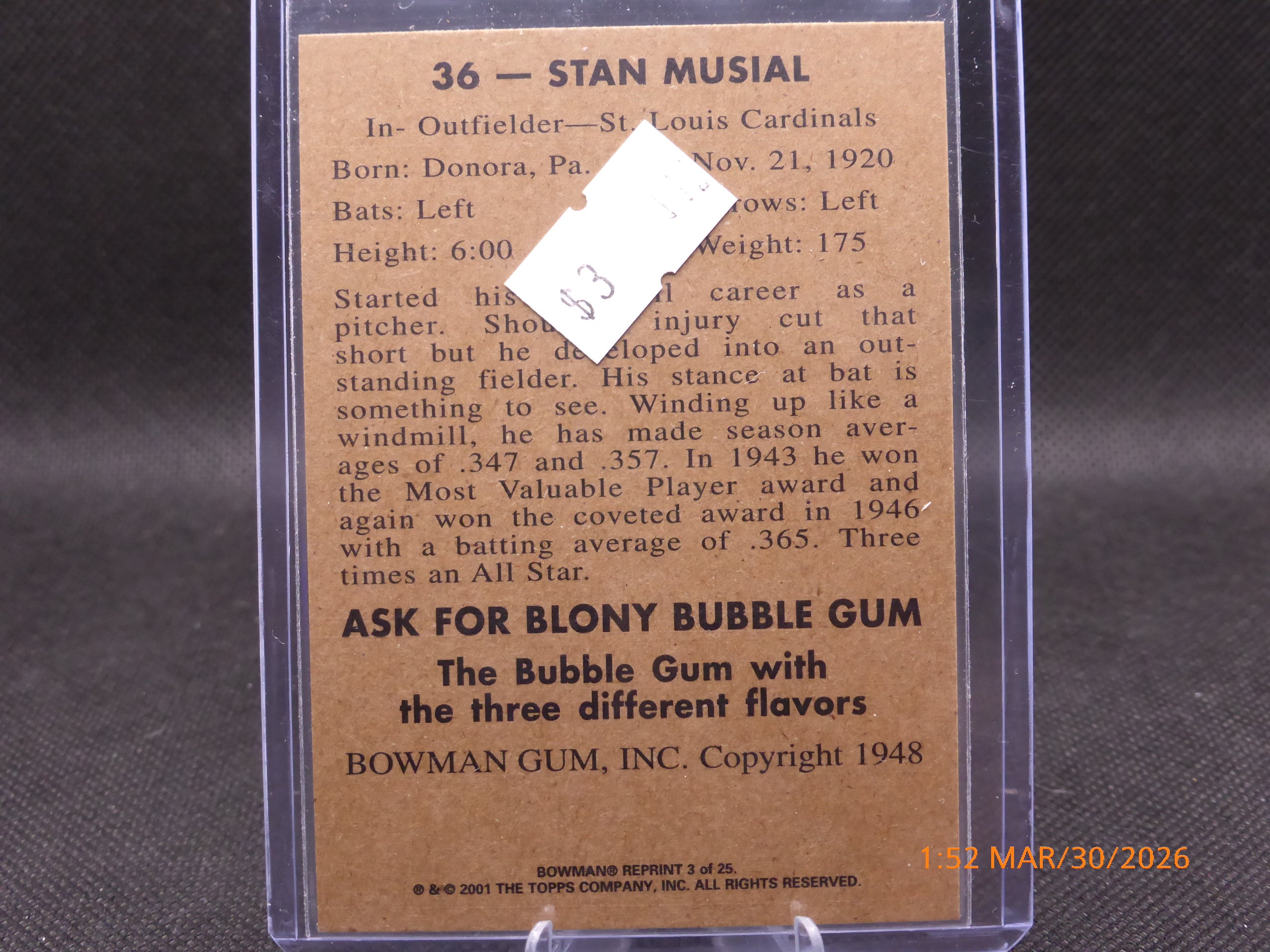 01 Bowman Reprint Stan Musial #36