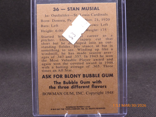 01 Bowman Reprint Stan Musial #36