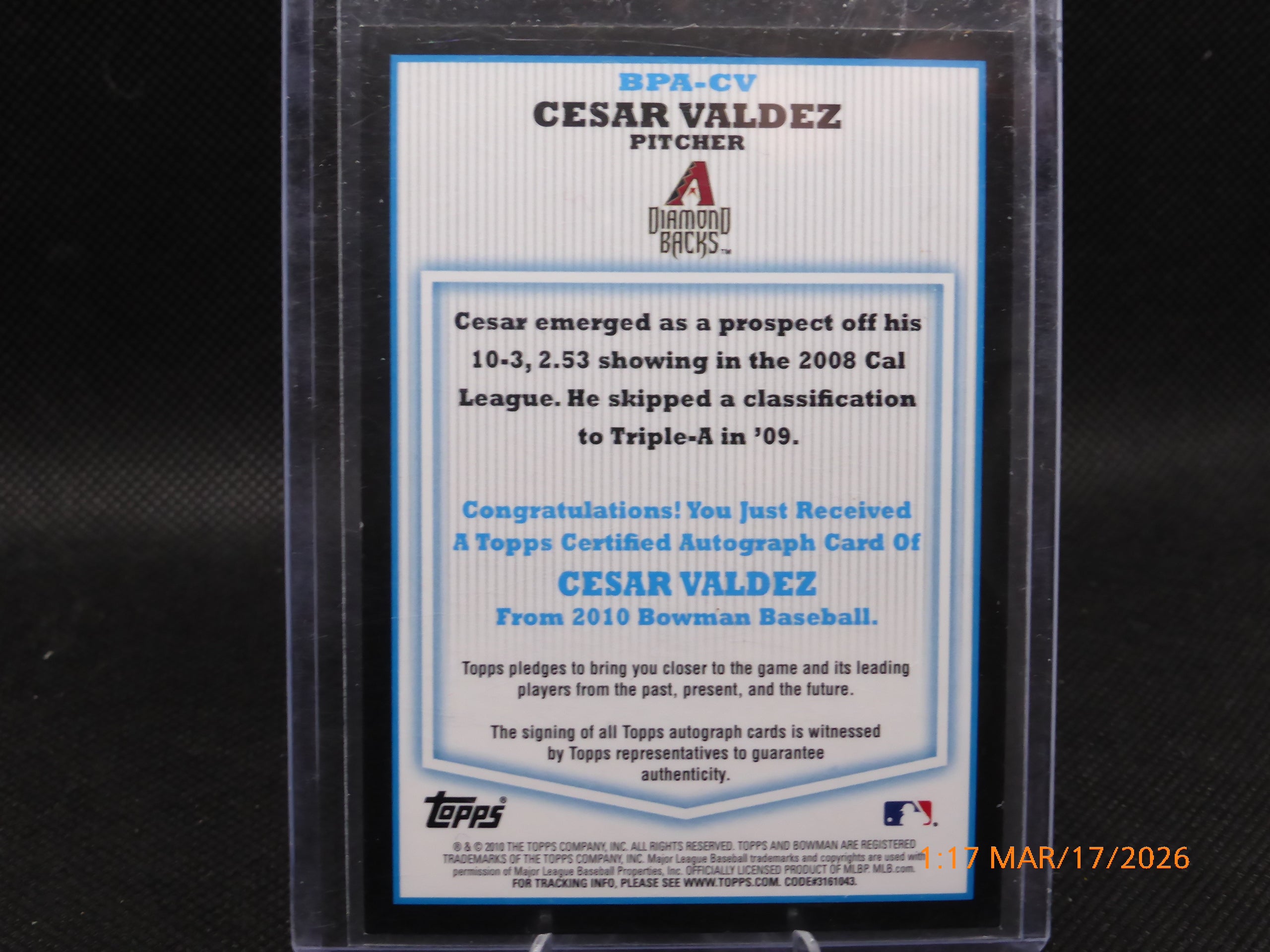 10 Bowman Cesar Valdez #BPA-CV Autograph