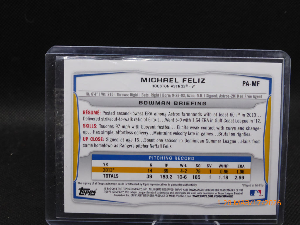 14 Bowman Michael Feliz #PA-MF Autograph