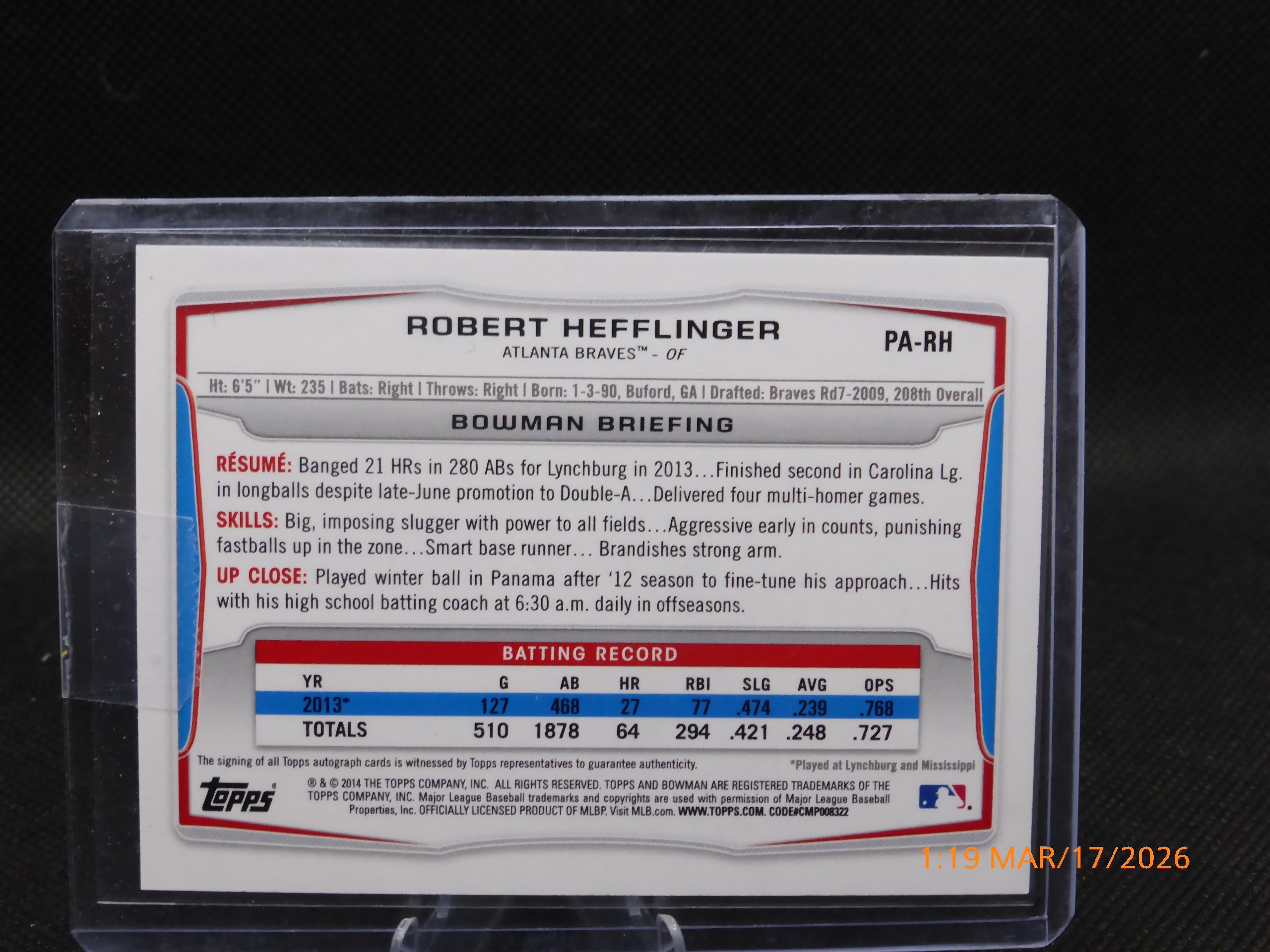 14 Bowman Robert Hefflinger #PA-RH Autograph