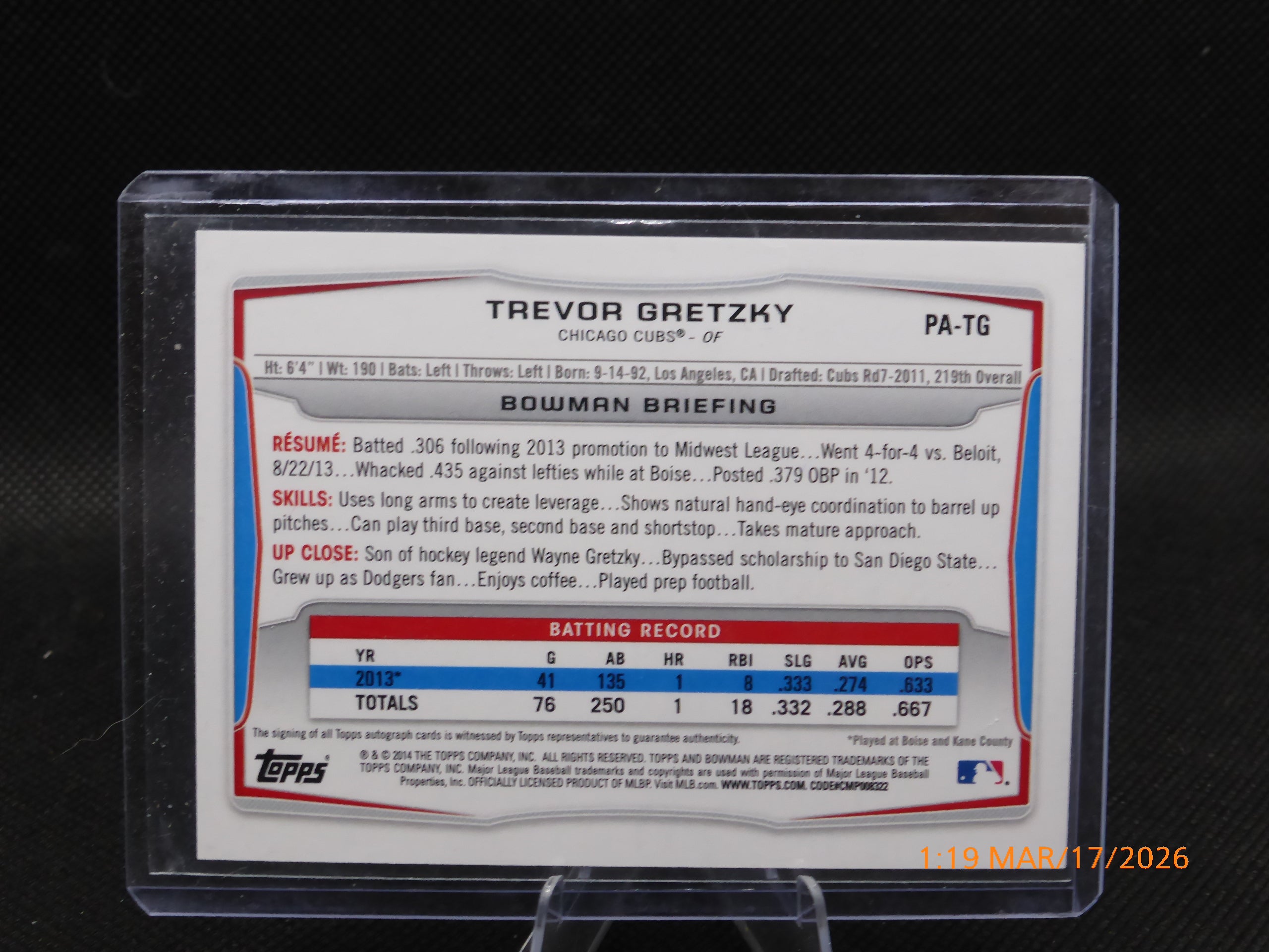 14 Bowman Trevor Gretzky #PA-TG Autograph
