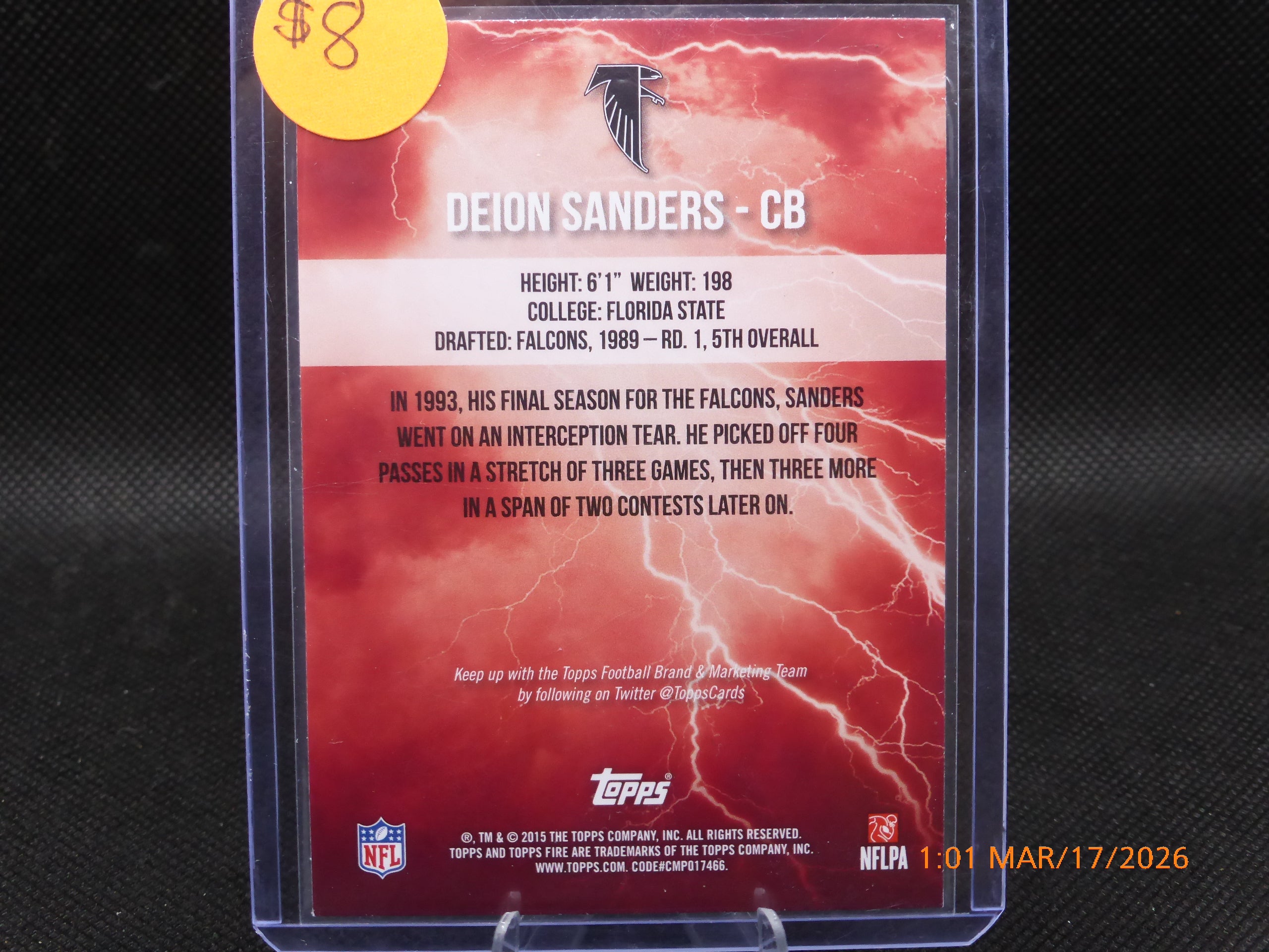15 Topps Fire Deion Sanders #ITW-DS