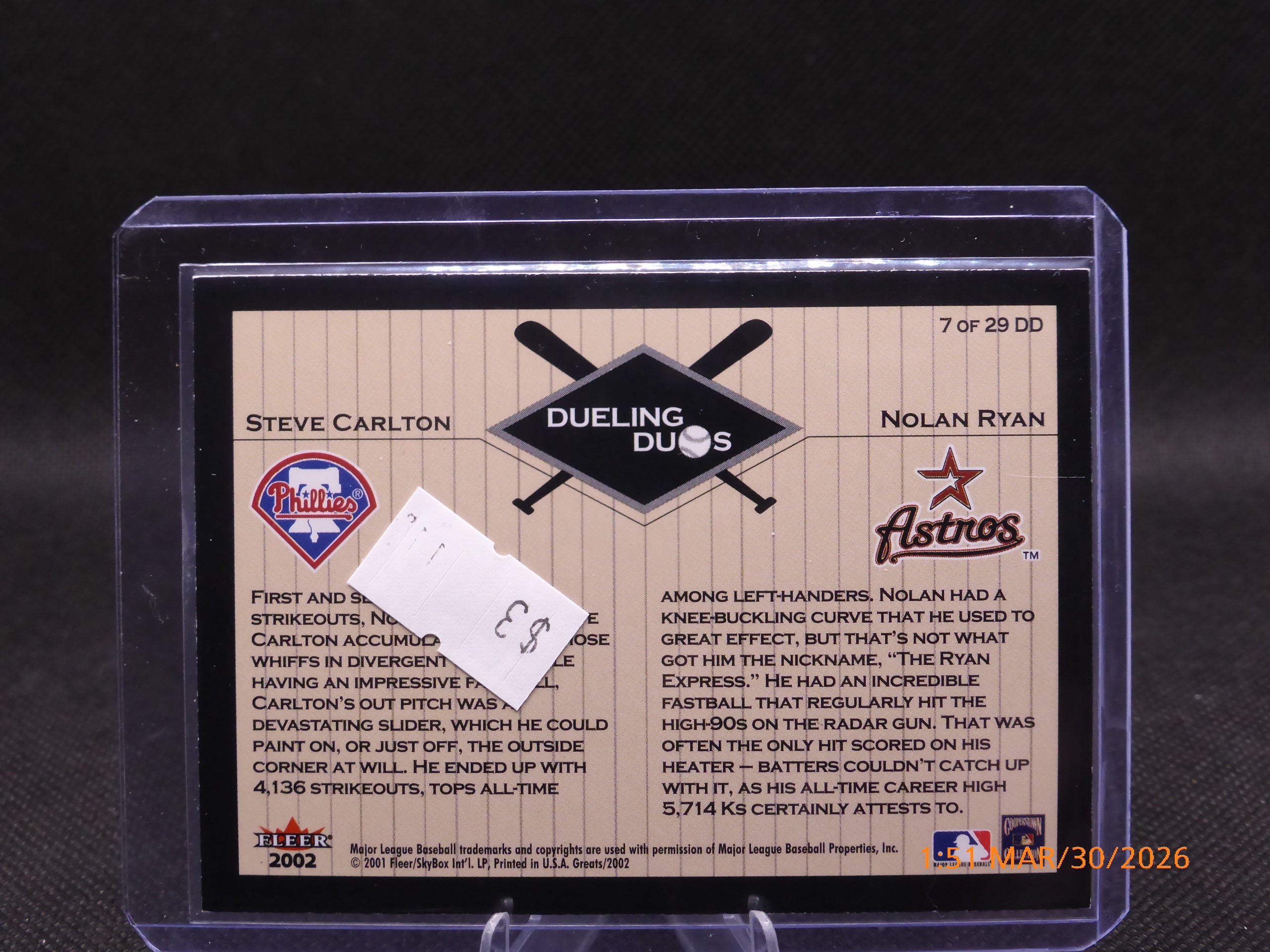 2001 Fleer Greats Carlton Ryan #7 of 29 DD