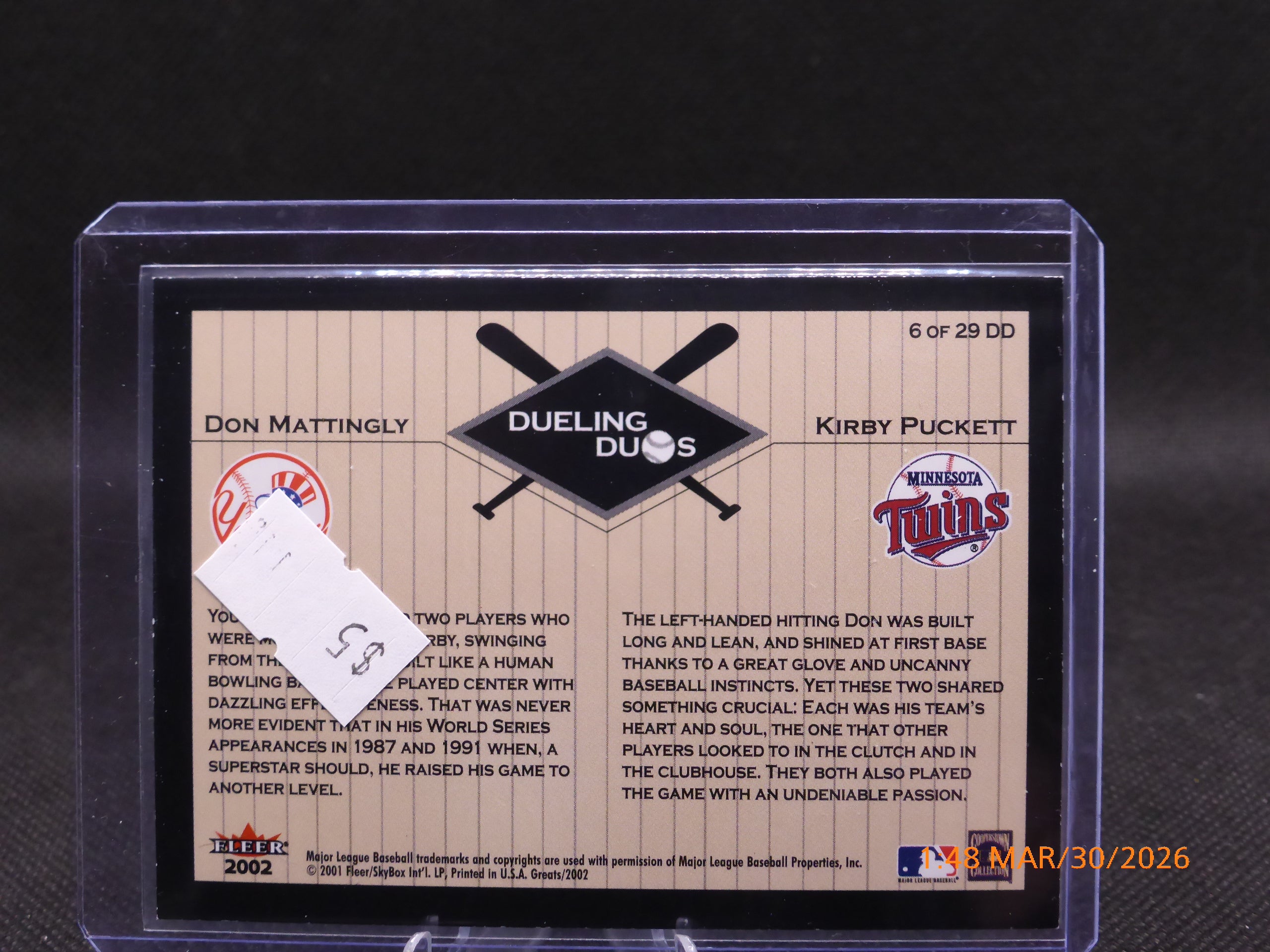 2001 Fleer Greats Mattingly Puckett #6 of 29 DD
