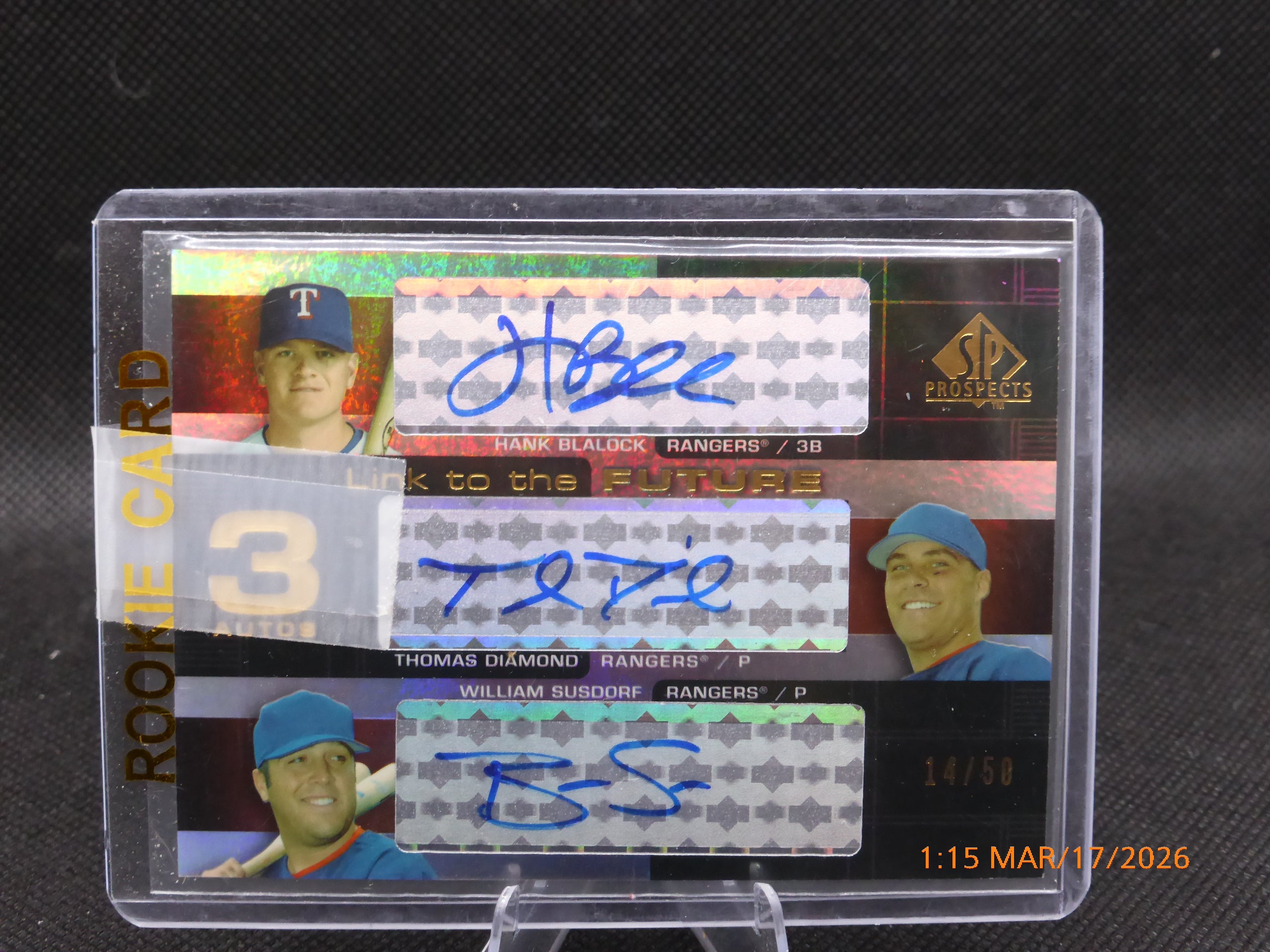2004 SP Prospects HANK BLALOCK THOMAS DIAMOND BILLY SUSDORF RC Triple Auto #50
