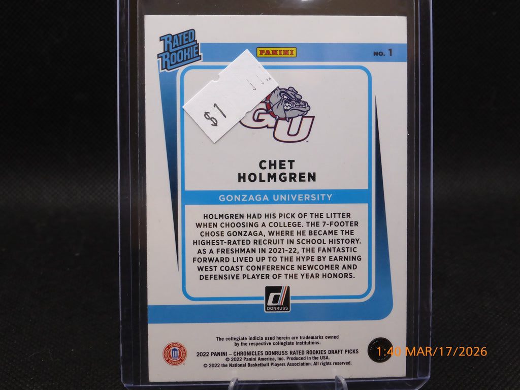22 Donruss Chet Holmgren #1 Rated Rookie