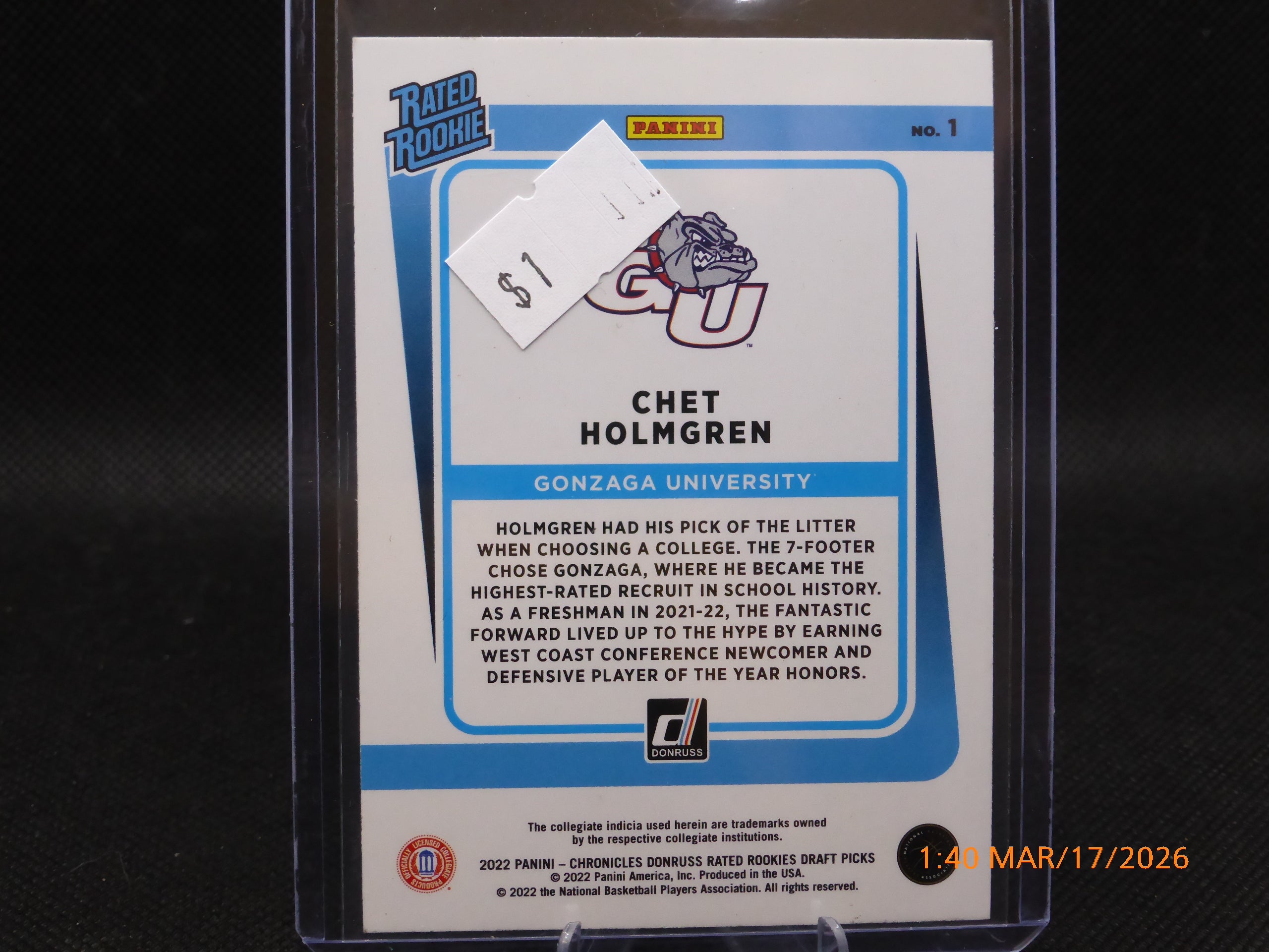 22 Donruss Chet Holmgren #1 Rated Rookie