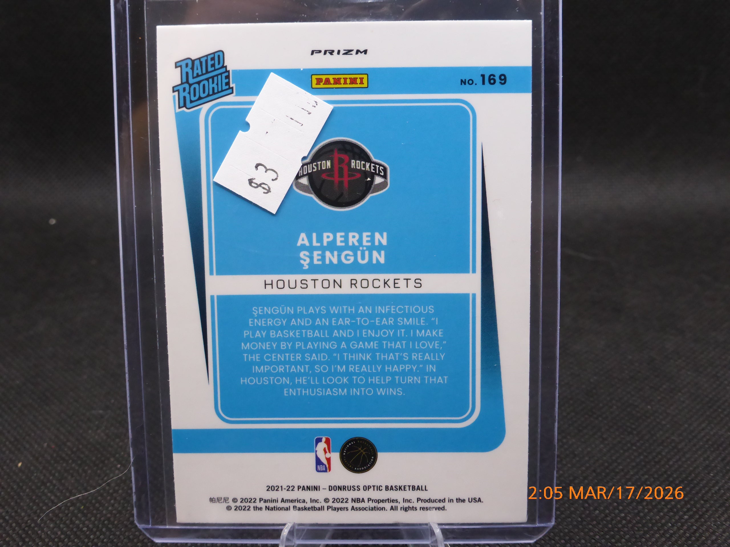 22 Donruss Optic Alperen Sengun #169 Rated Rookie Laser Prizm