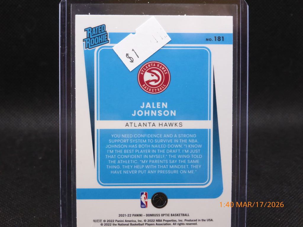 22 Donruss Optic Jalen Johnson #181 Rated Rookie