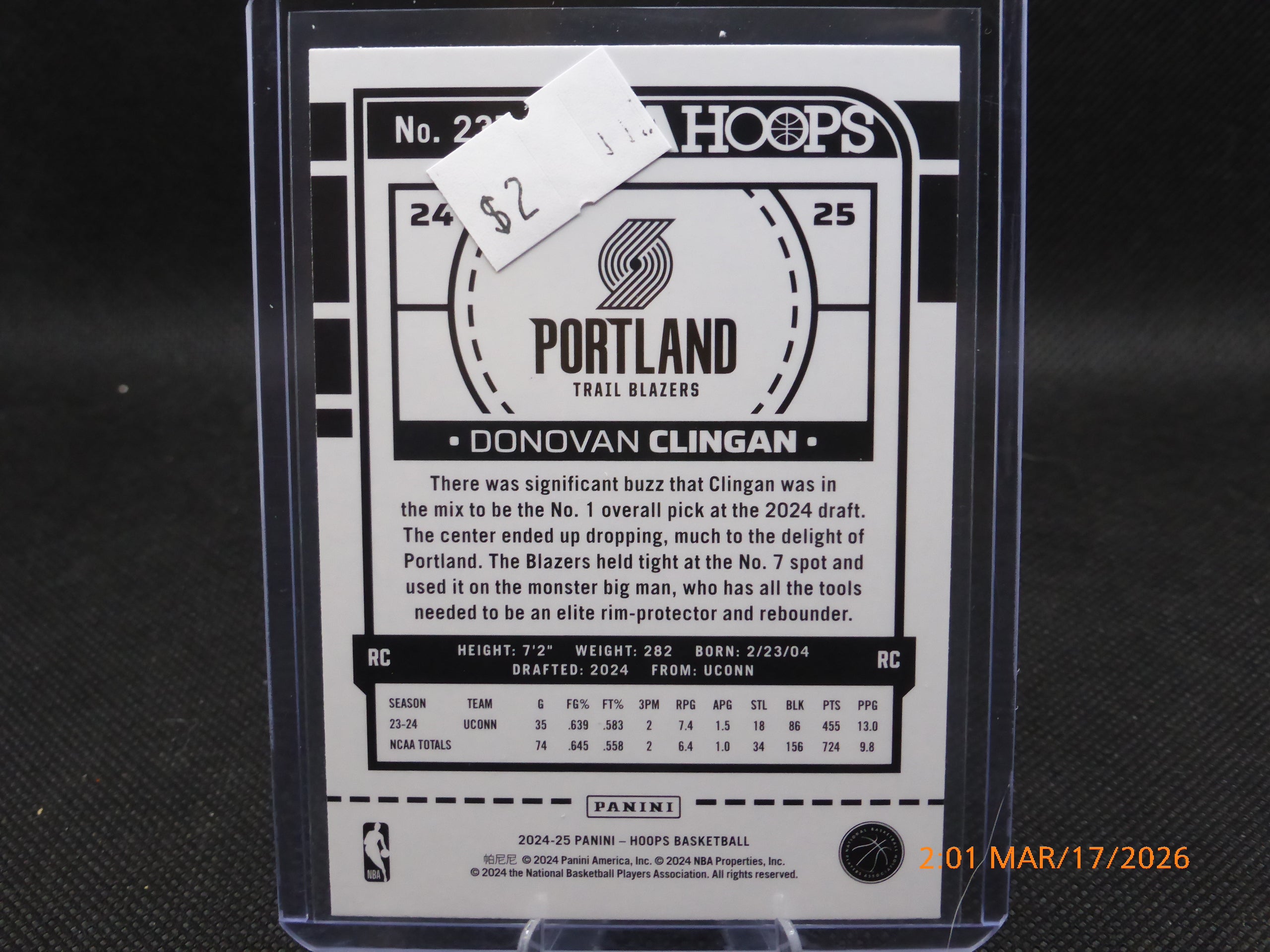 24 NBA Hoops Donovan Clingan #237 $2
