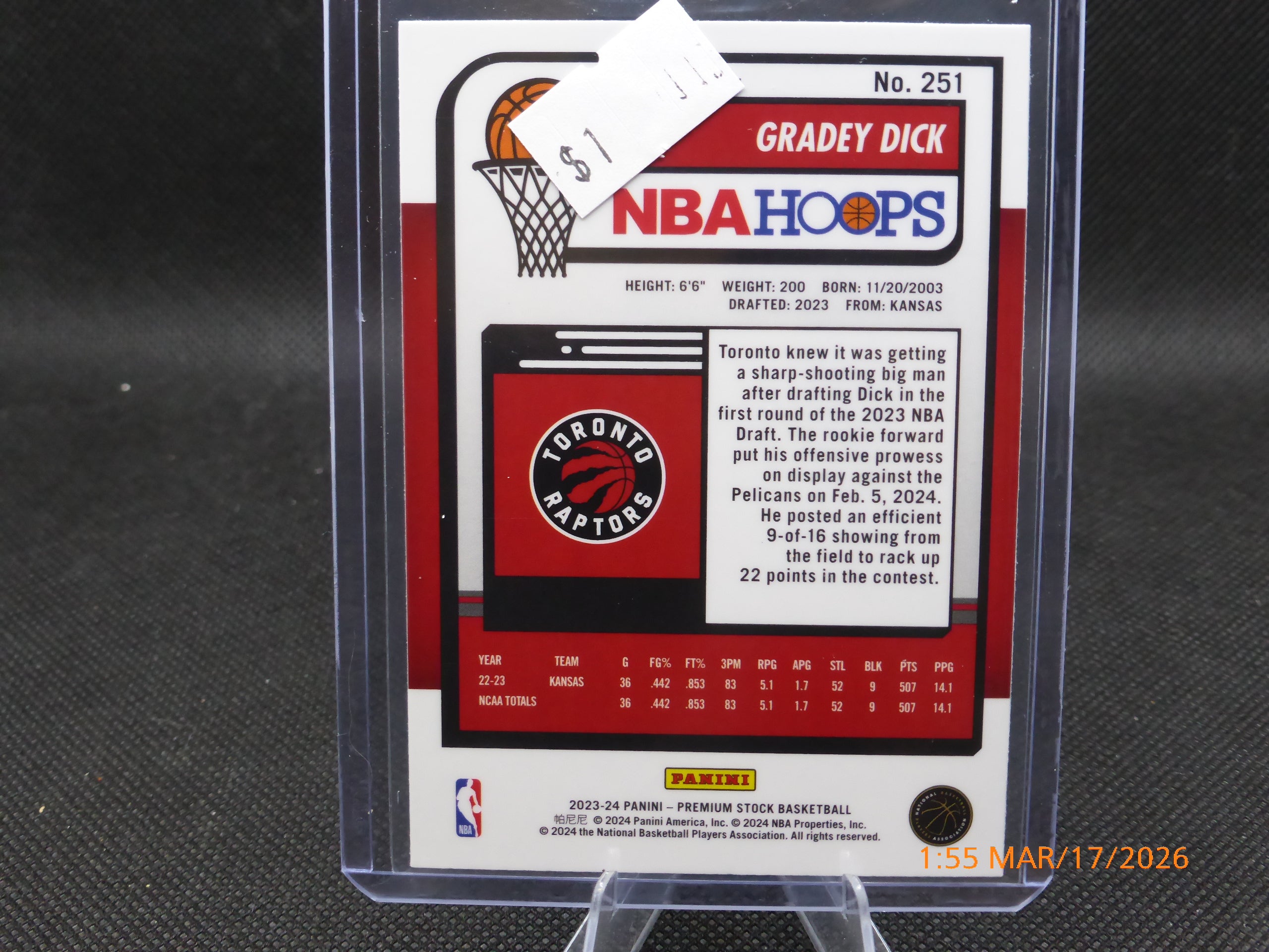 24 NBA Hoops Gradey Dick #251 Crack Ice Prizm