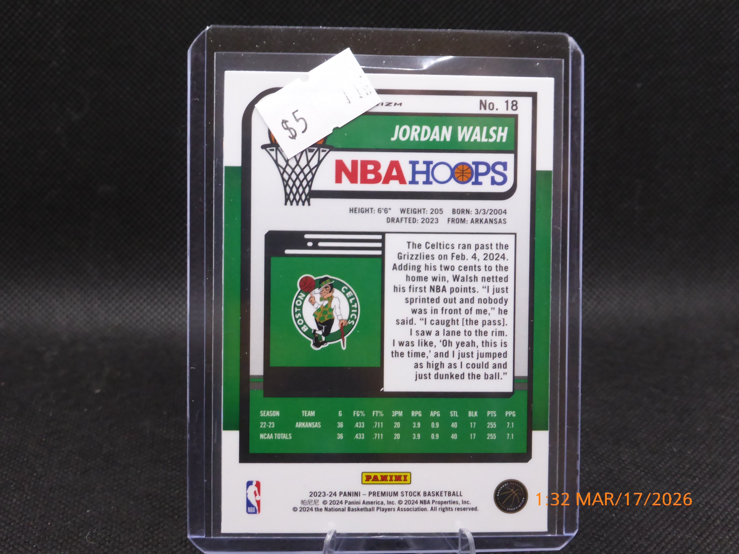 24 NBA Hoops Jordan Walsh #18 Crack Ice Prizm