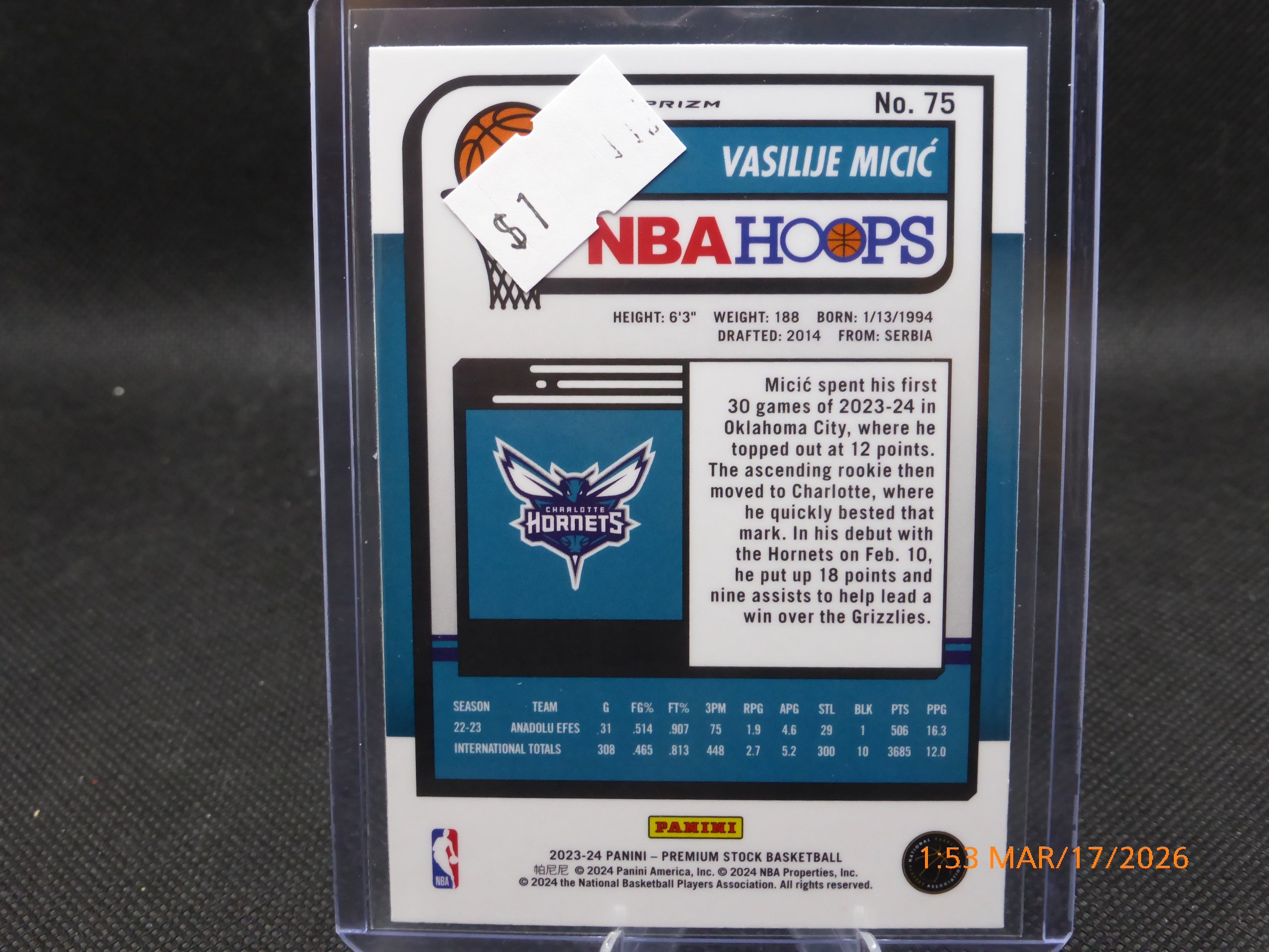 24 NBA Hoops Vasilije Micic #75 Crack Ice Prizm