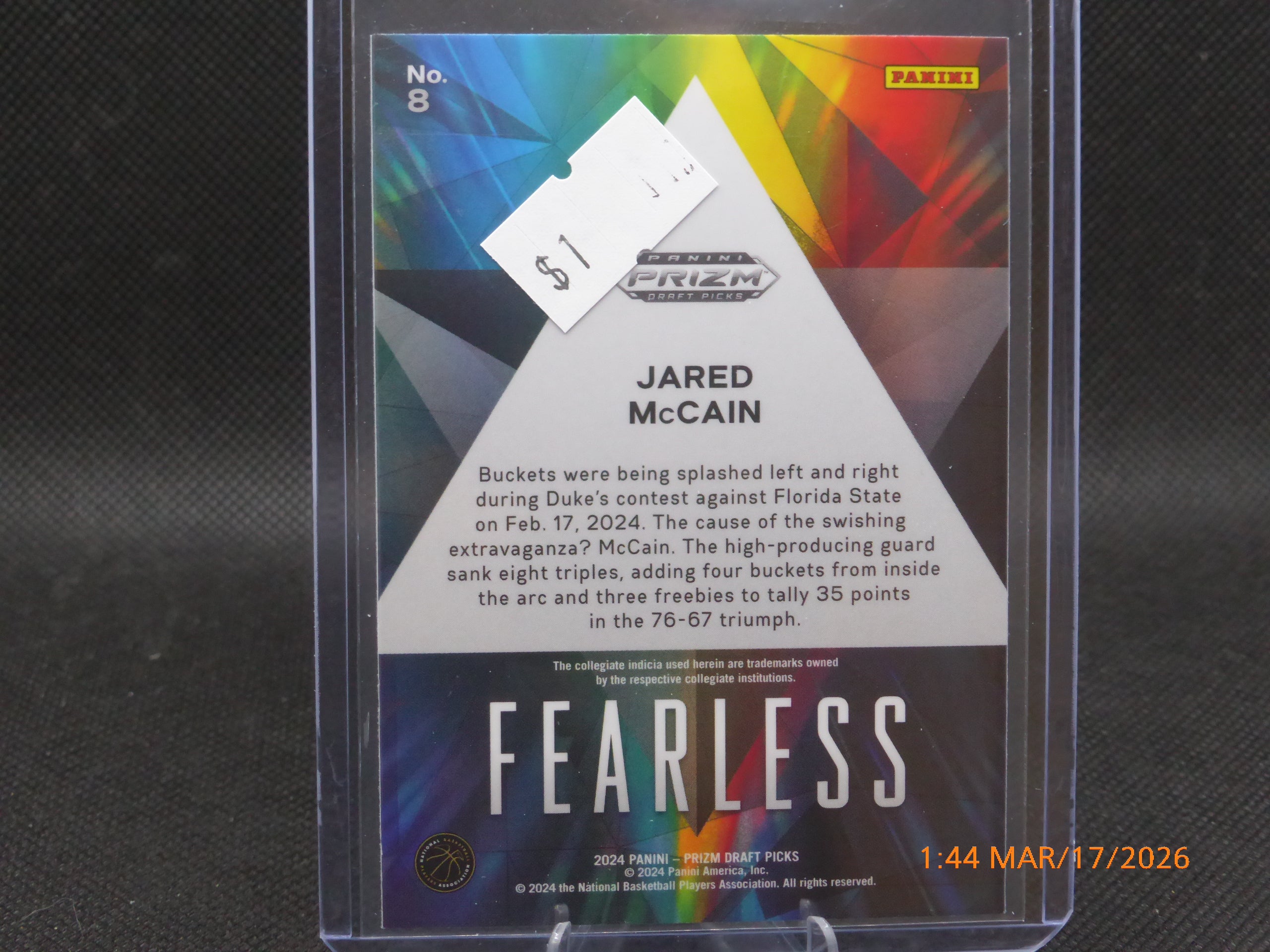 24 Prizm Draft Picks Jared McCain #8 Fearless