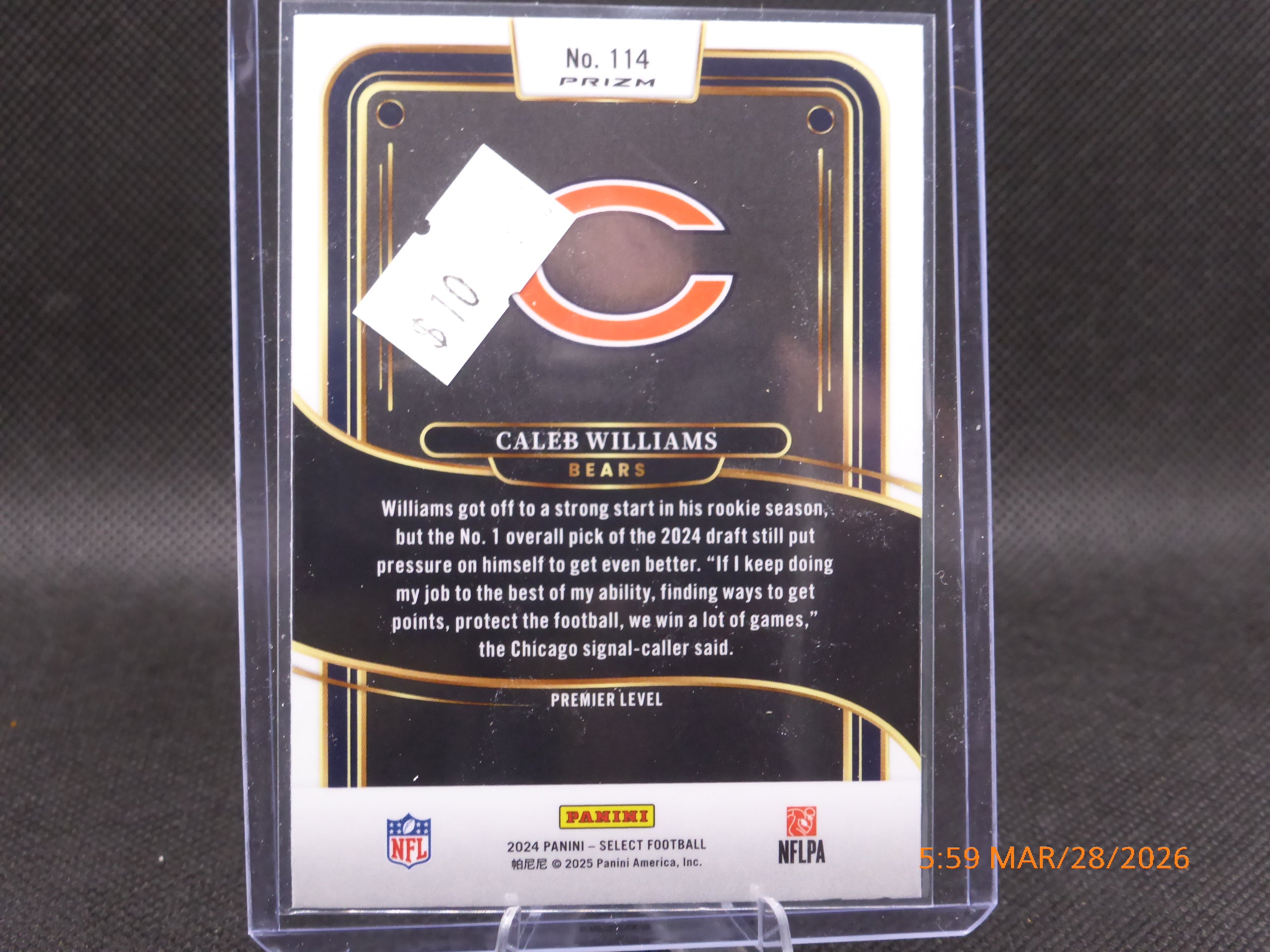 24 Select Caleb Williams #114 Yellow Red Prizm