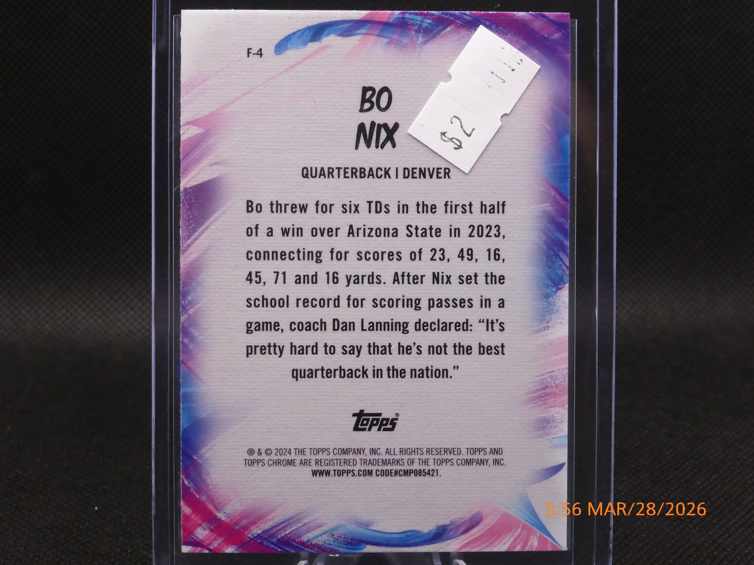 24 Topps Chrome Bo Nix #F-4 Finesse