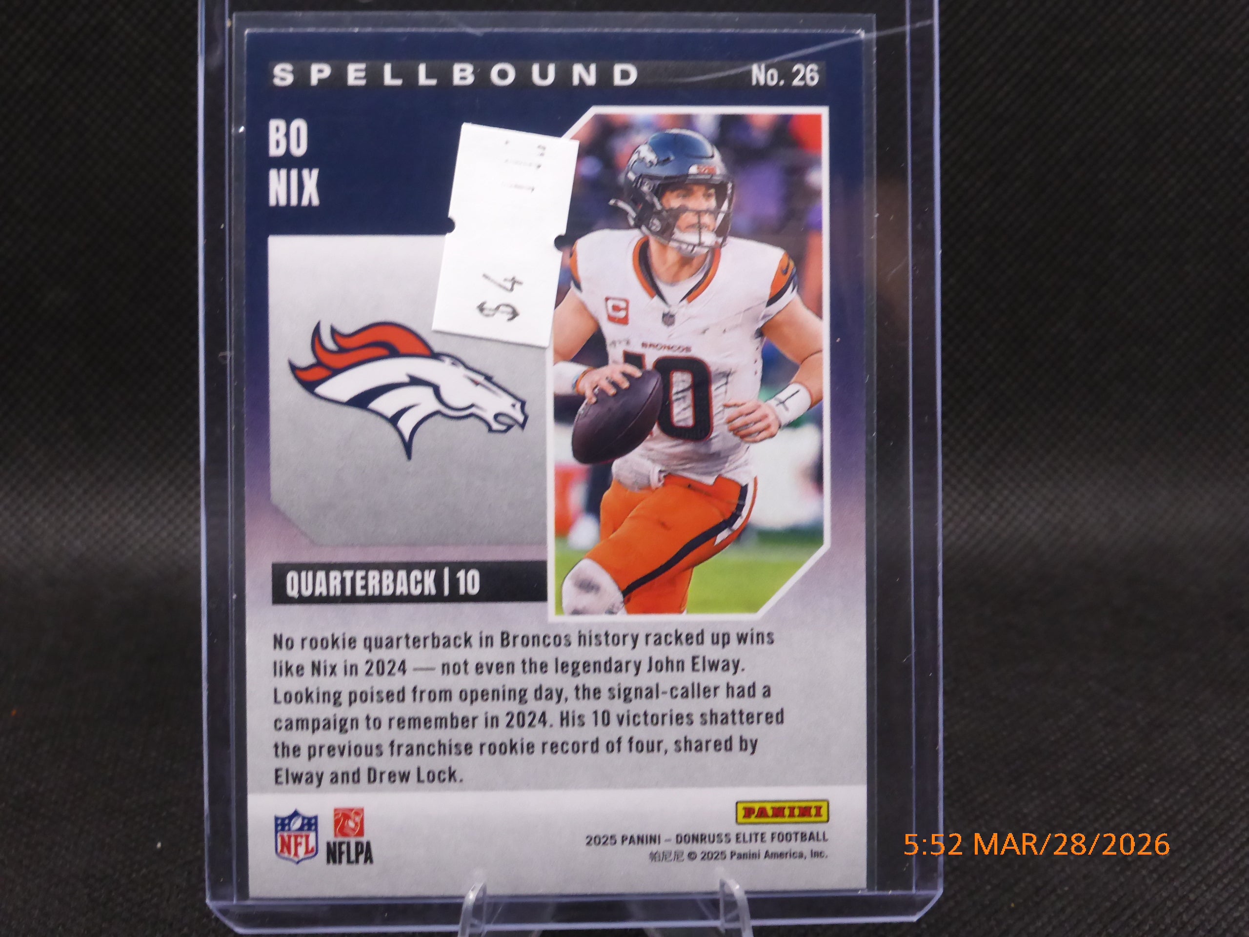 25 Donruss Elite Bo Nix #26 Spellbound