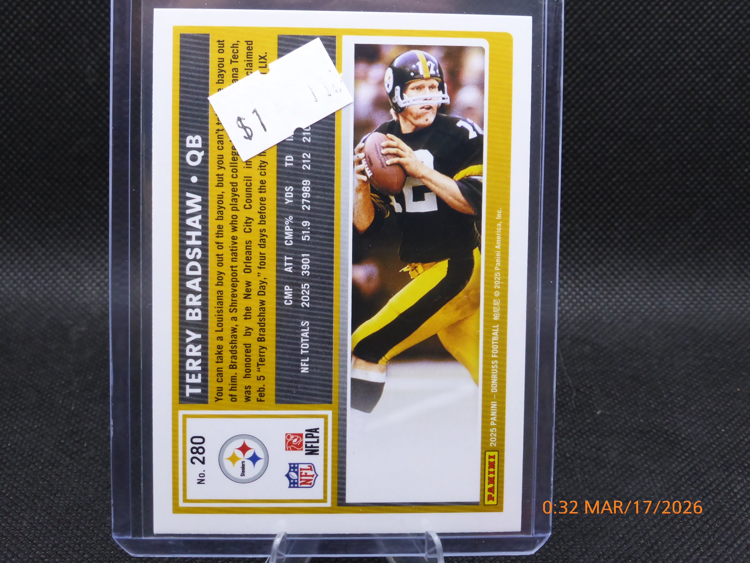 25 Donruss Terry Bradshaw #280 Blue Press Proof