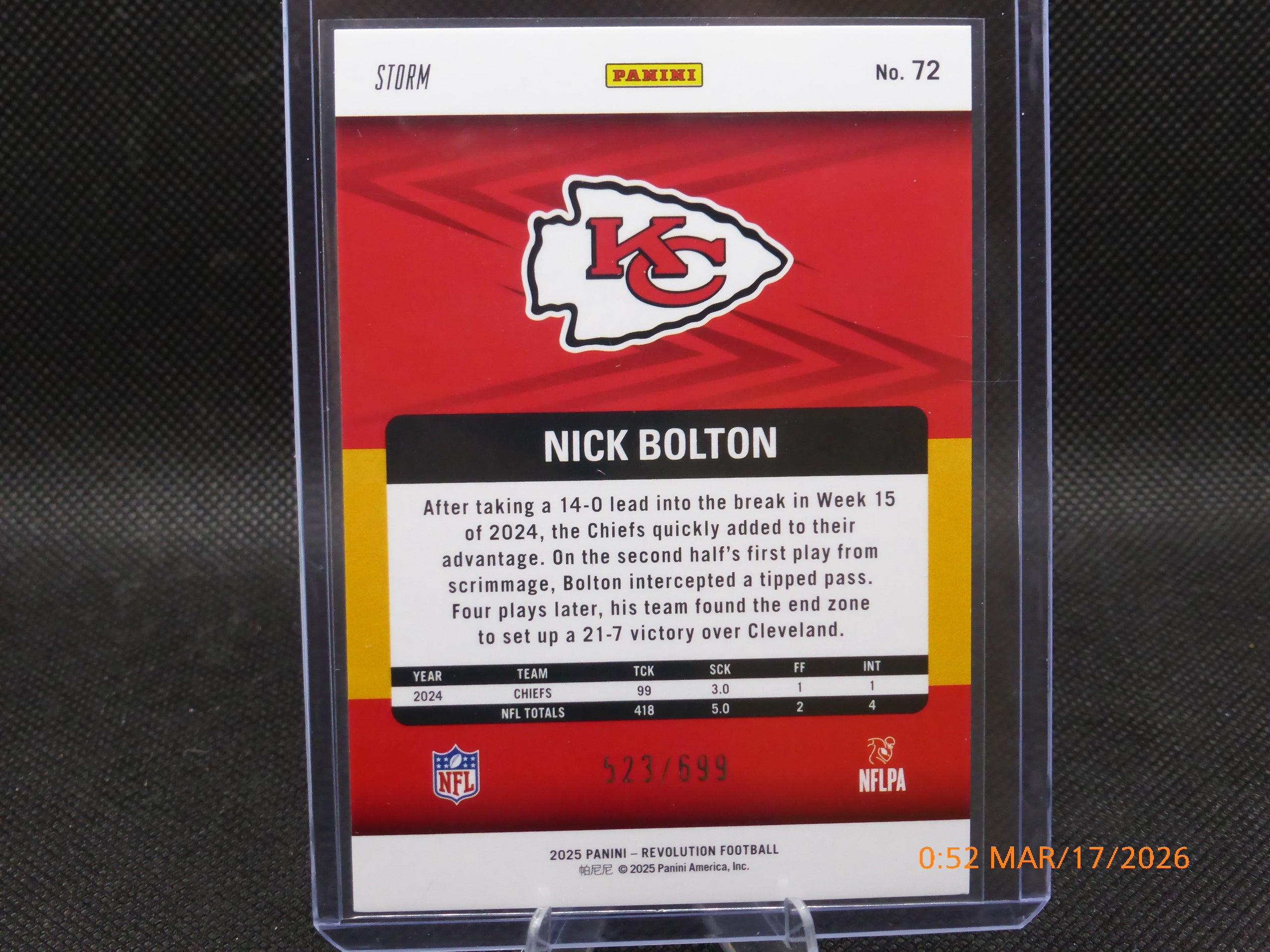 25 Revolution Nick Bolton #72 Storm Green 523/699