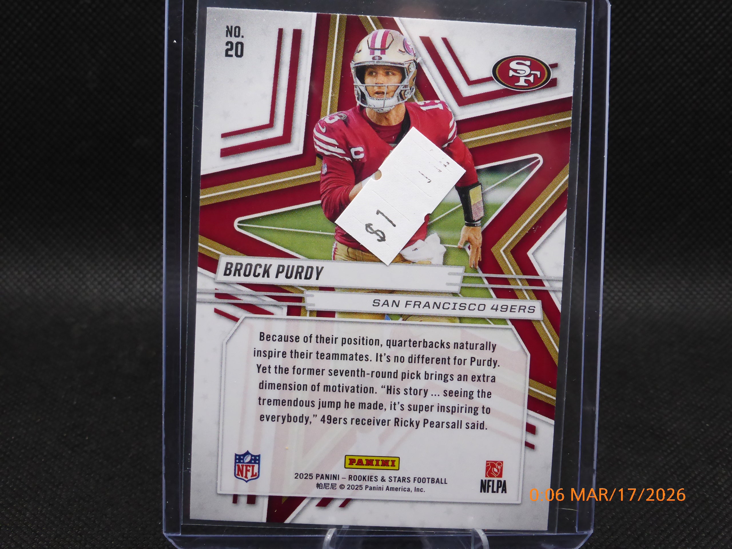 25 Rookie and Stars Brock Purdy #20 Red