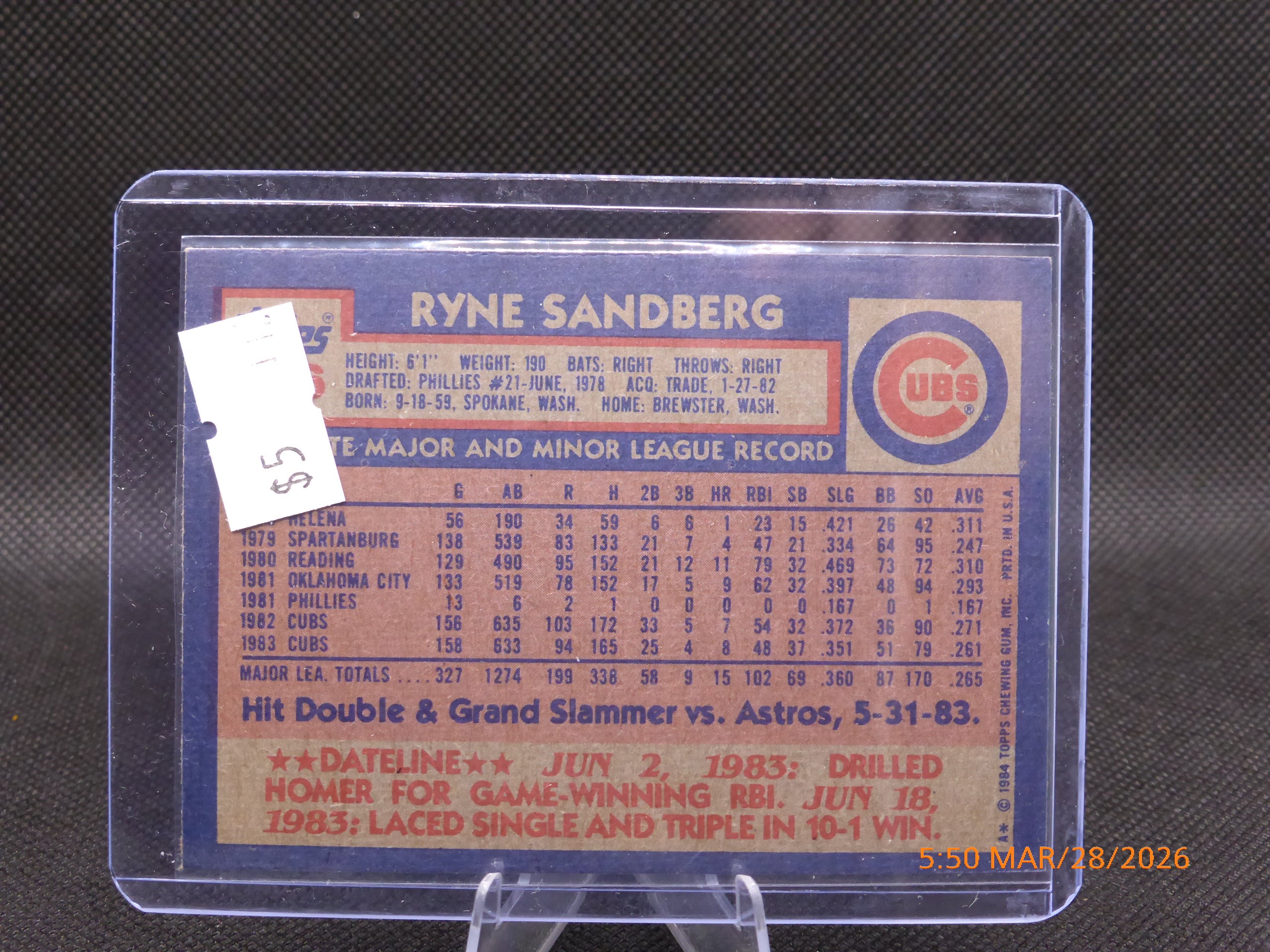 84 Topps Ryne Sandberg #596