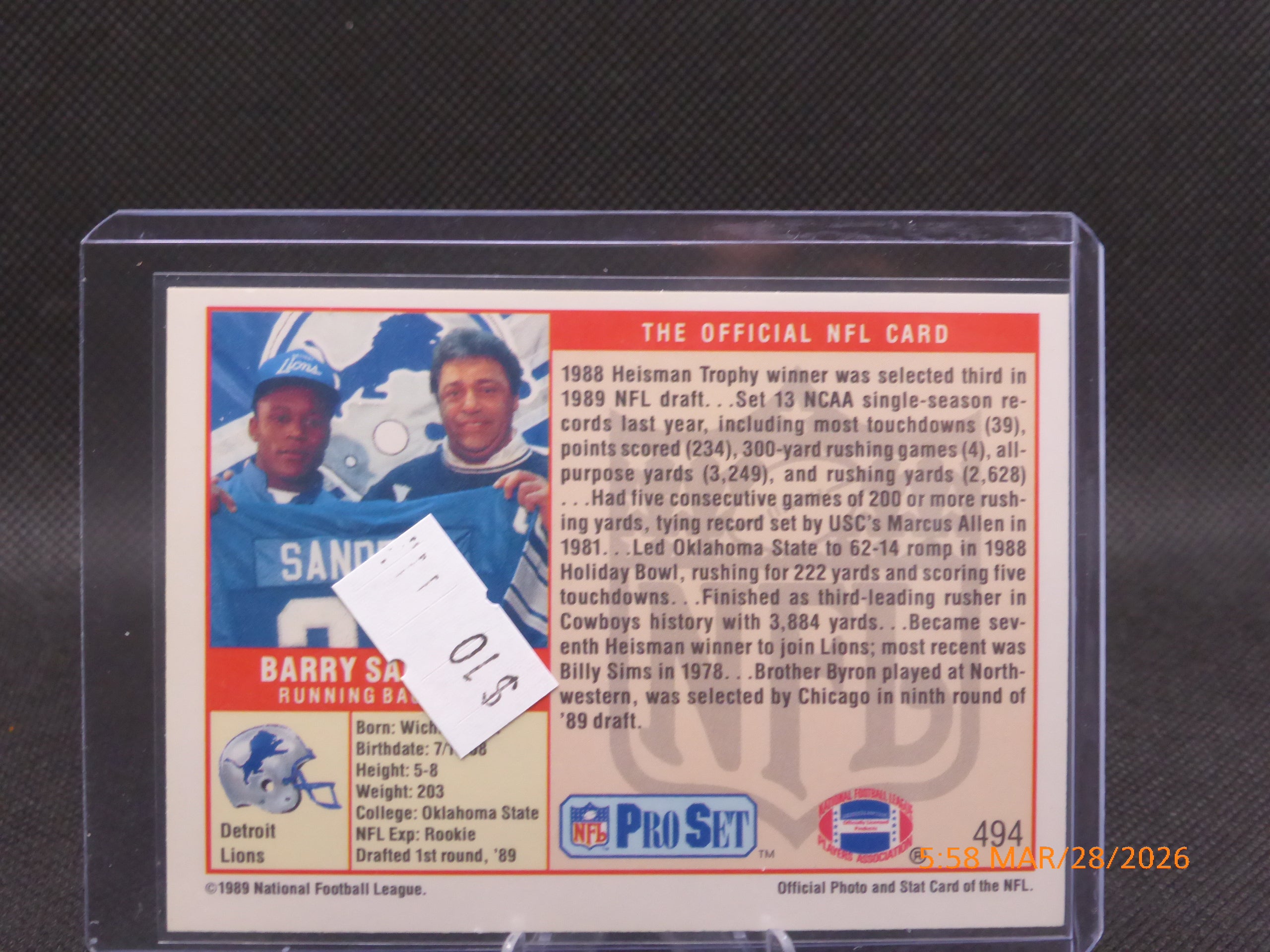 89 Pro Set Barry Sanders #494