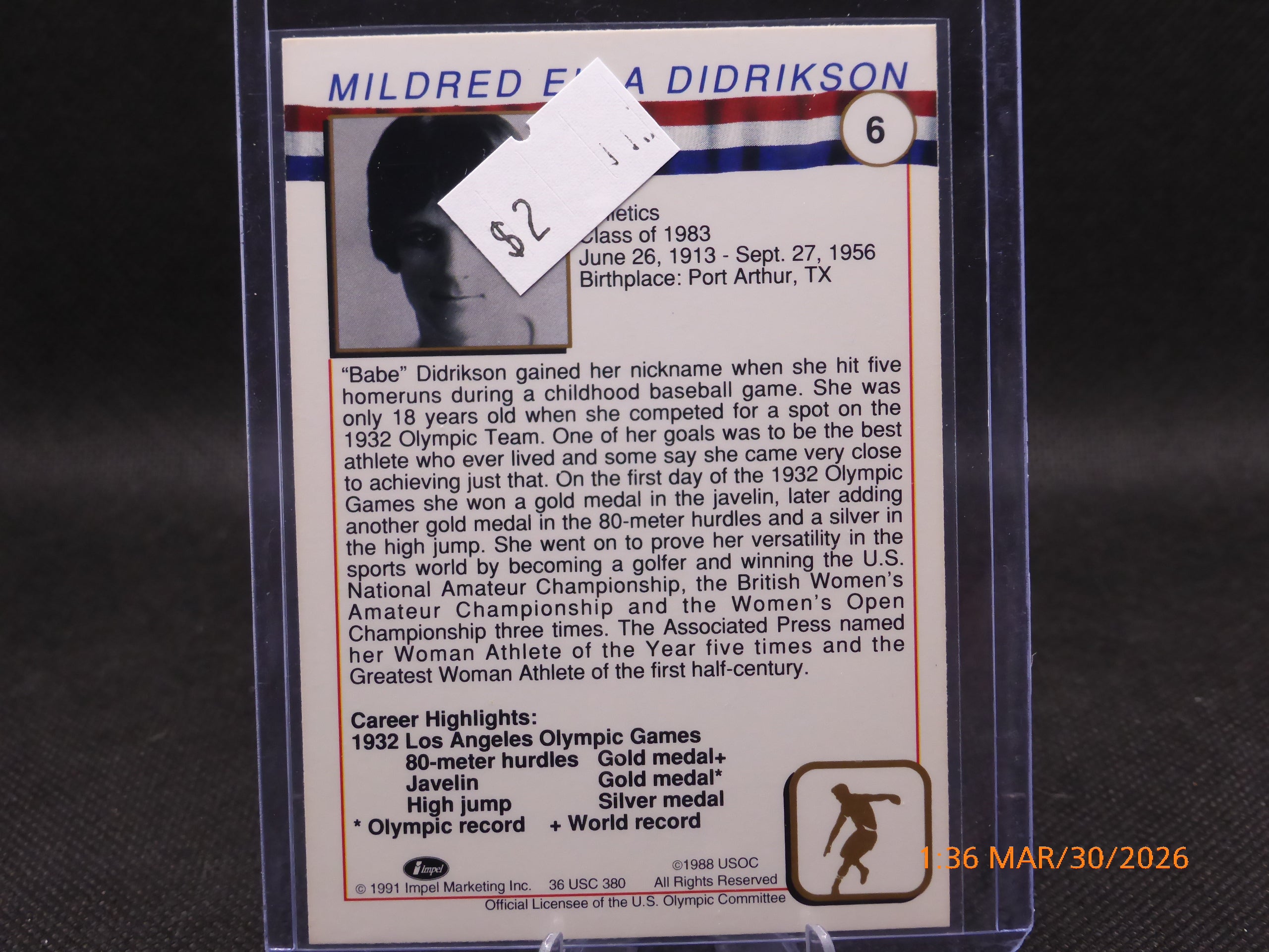 91 Impel Marking Babe Didrikson #6