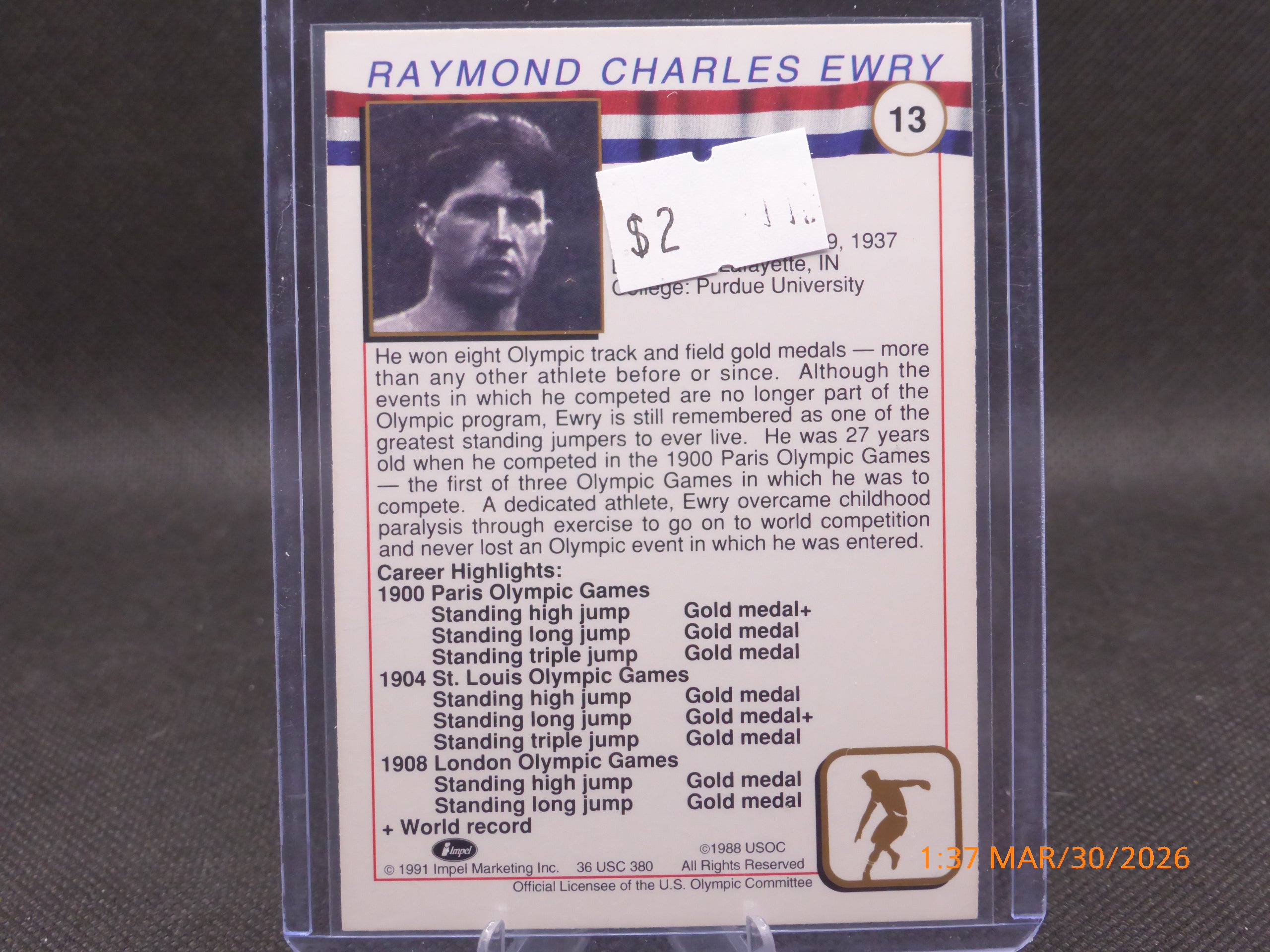 91 Impel Marking Raymond Charles Ewry #13