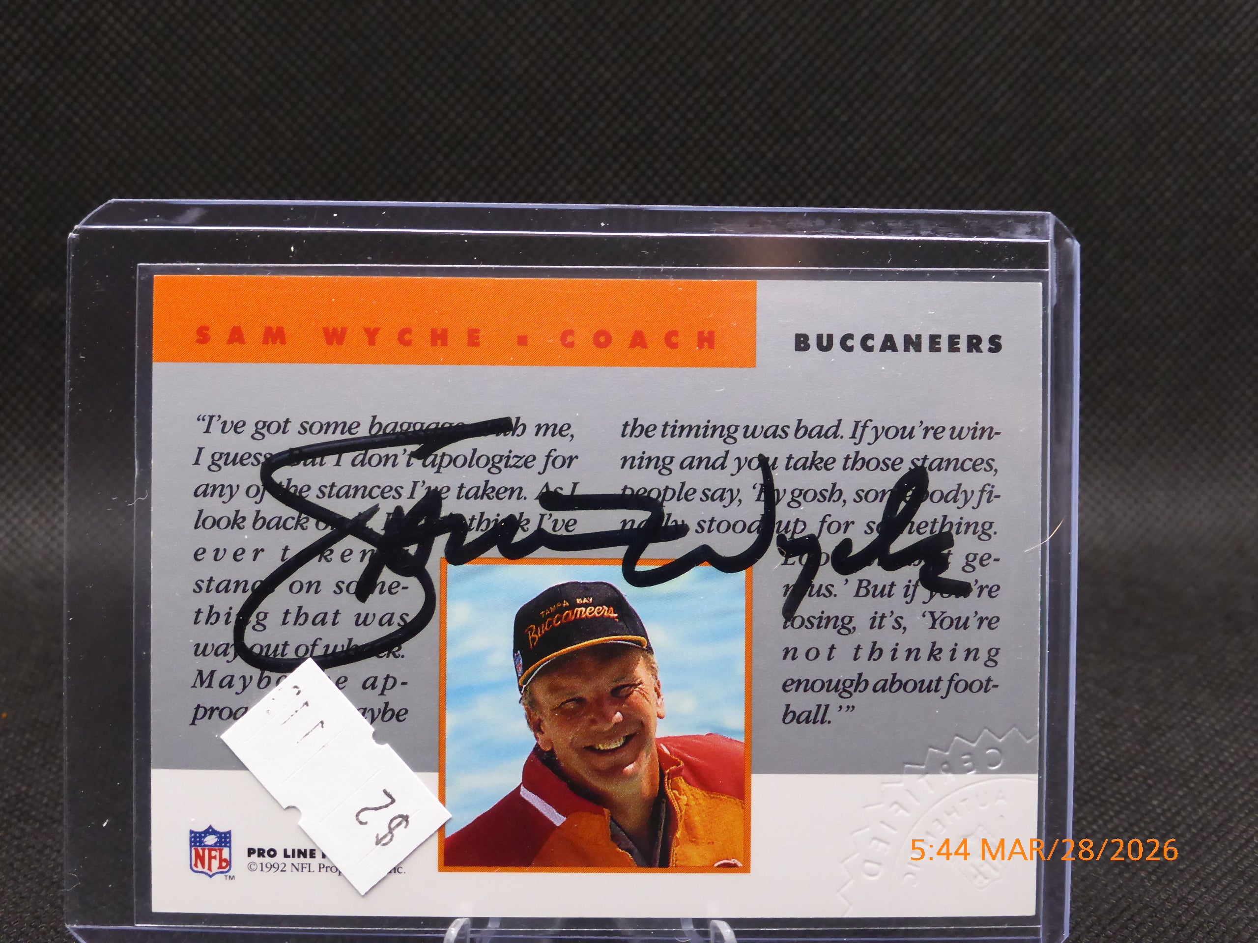 92 Pro Line Portraits Sam Wyche Autograph