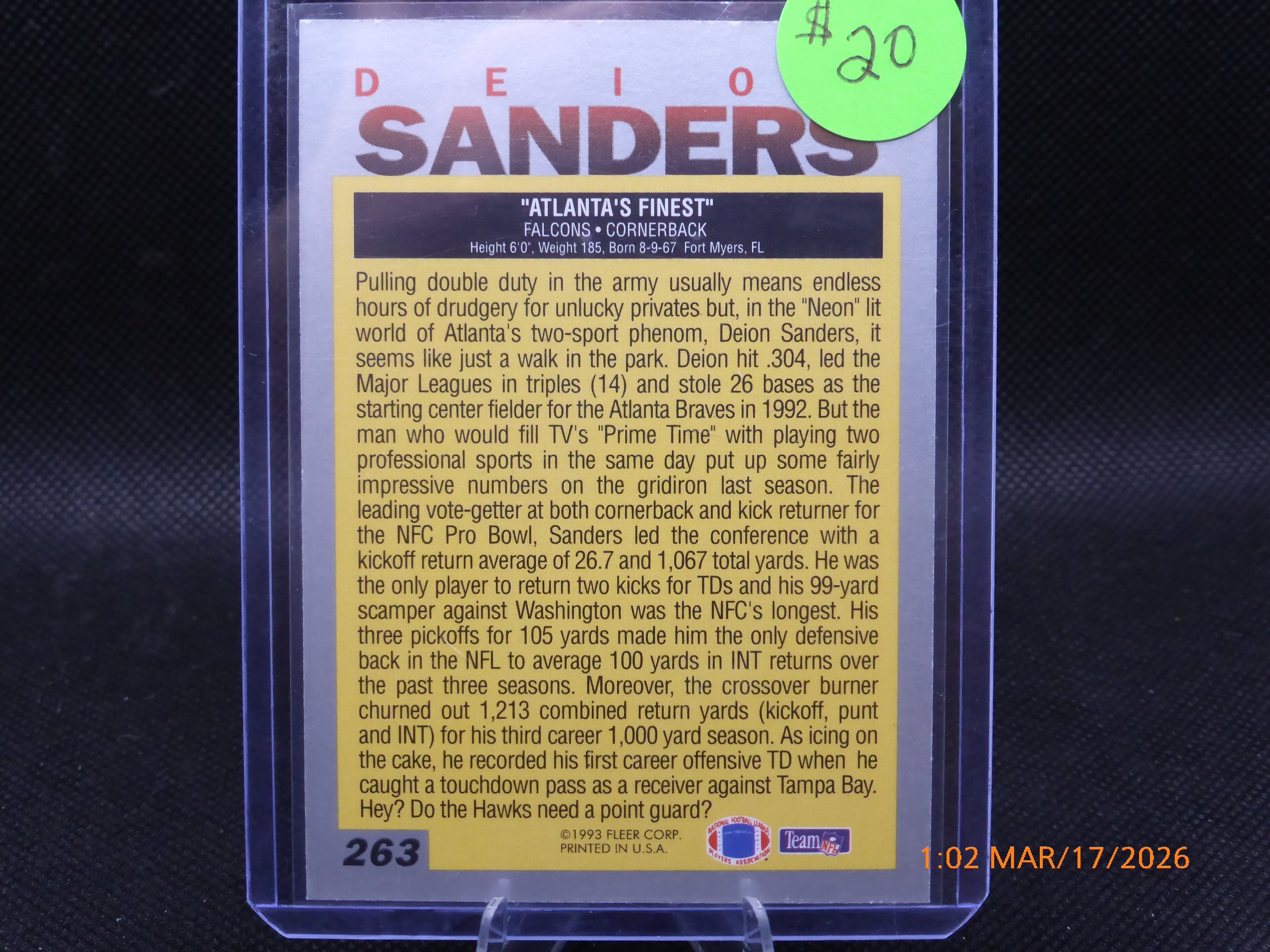93 Fleer Deion Sanders #263