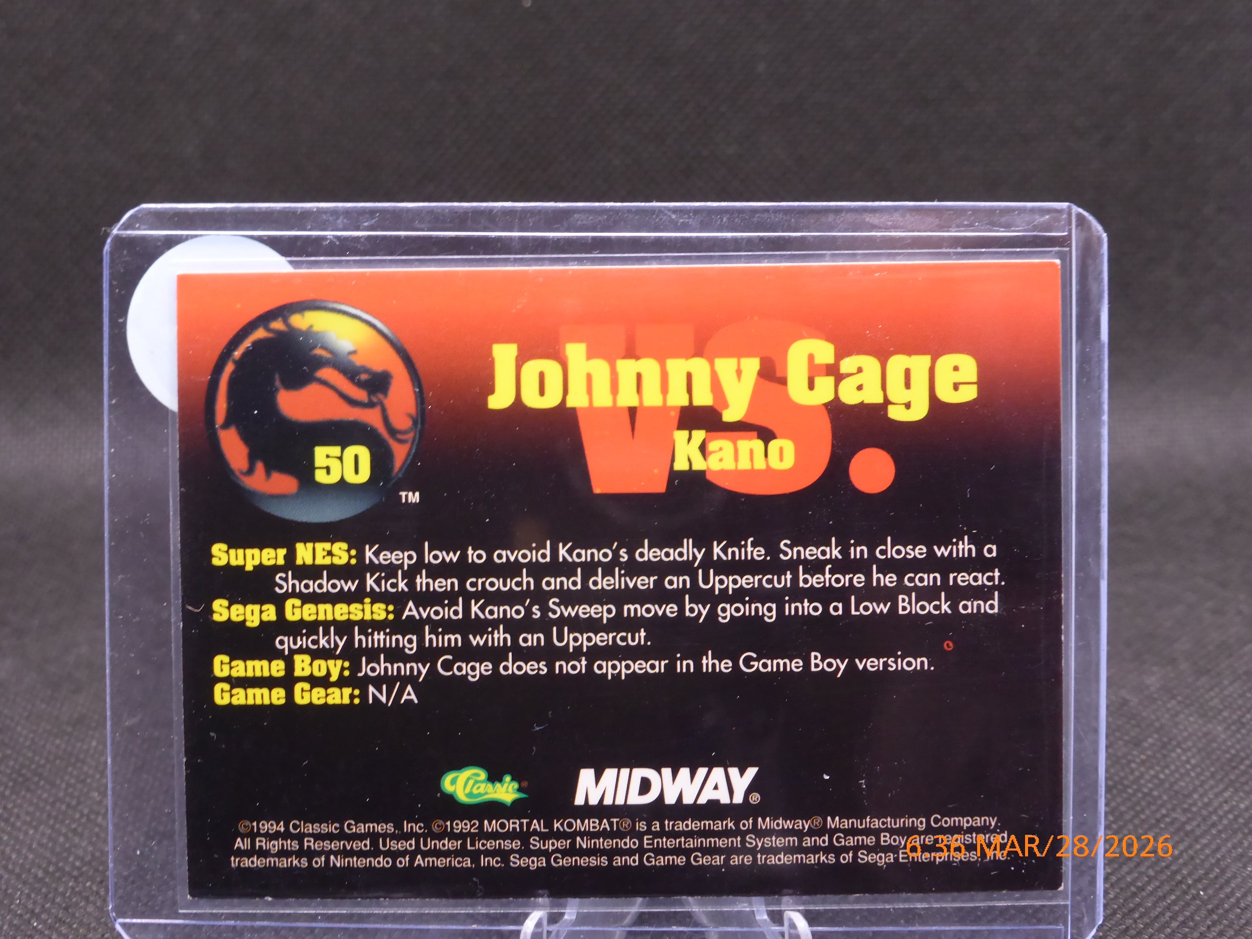 94 Classic Mortal Combat Johnny Cage Kano #50