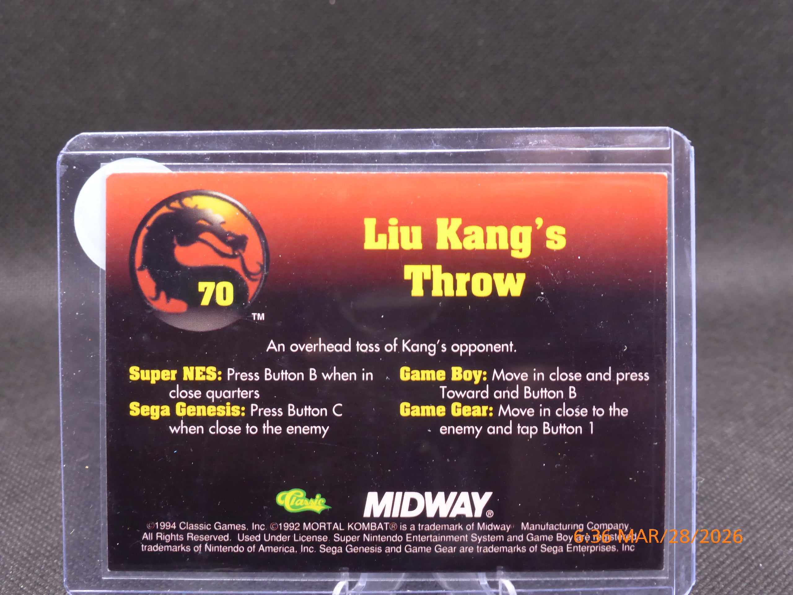 94 Classic Mortal Combat Liu Kang's Throw #70