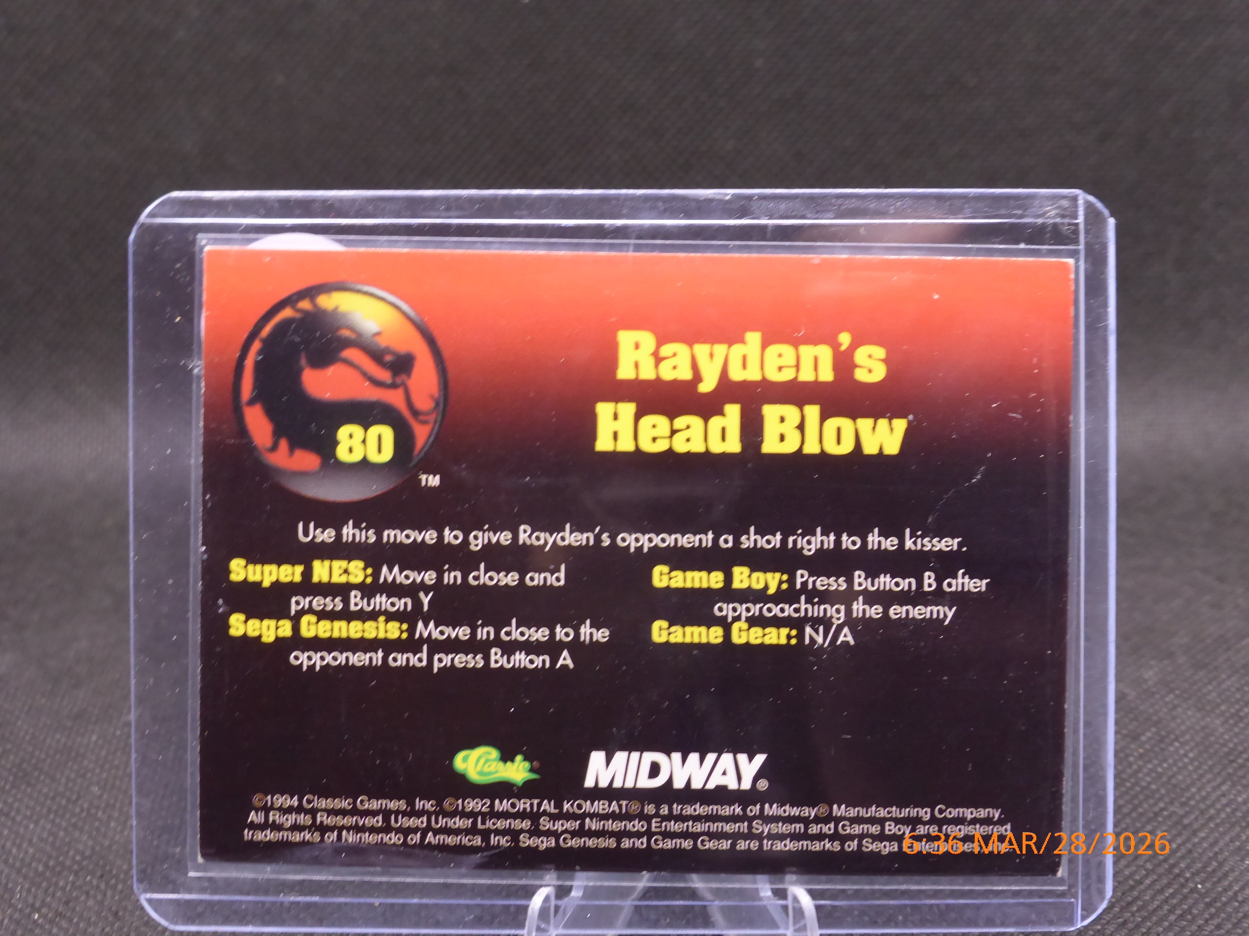 94 Classic Mortal Combat Rayden's Head Blow #80