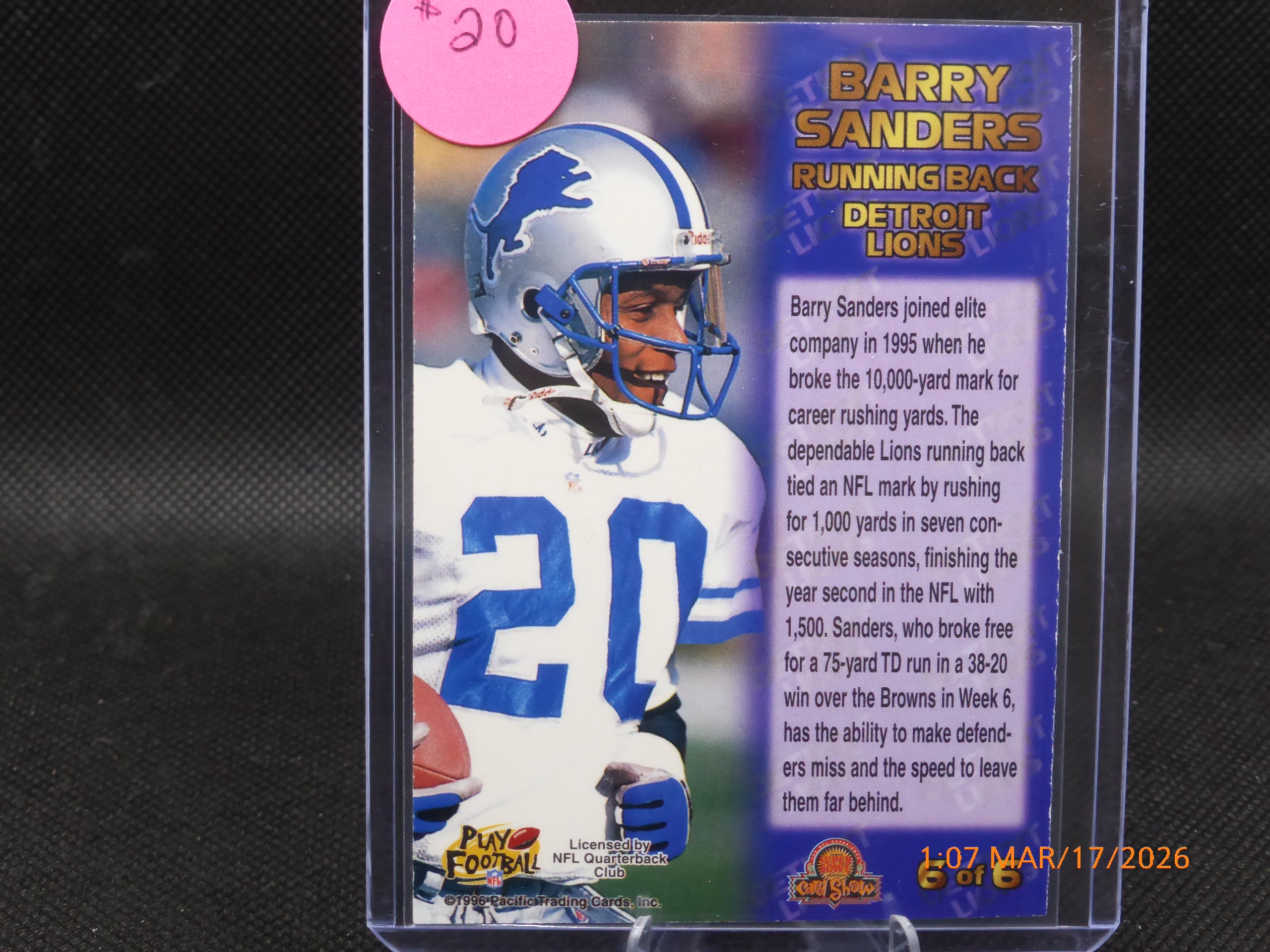 96 Pacific Collection Barry Sanders #6 of 6