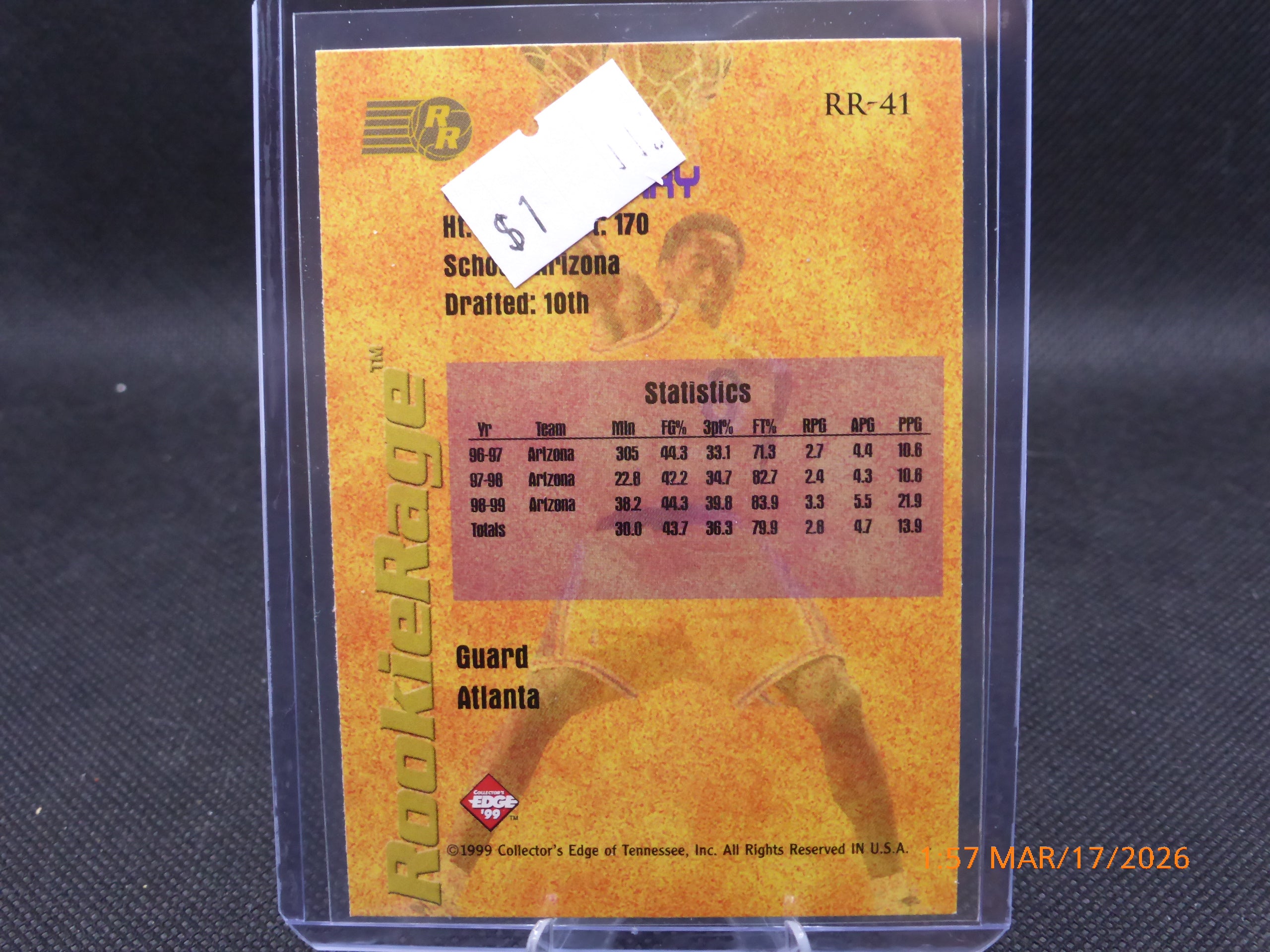 99 Collector's Edge Jason Terry #RR-41 Rookie Rage