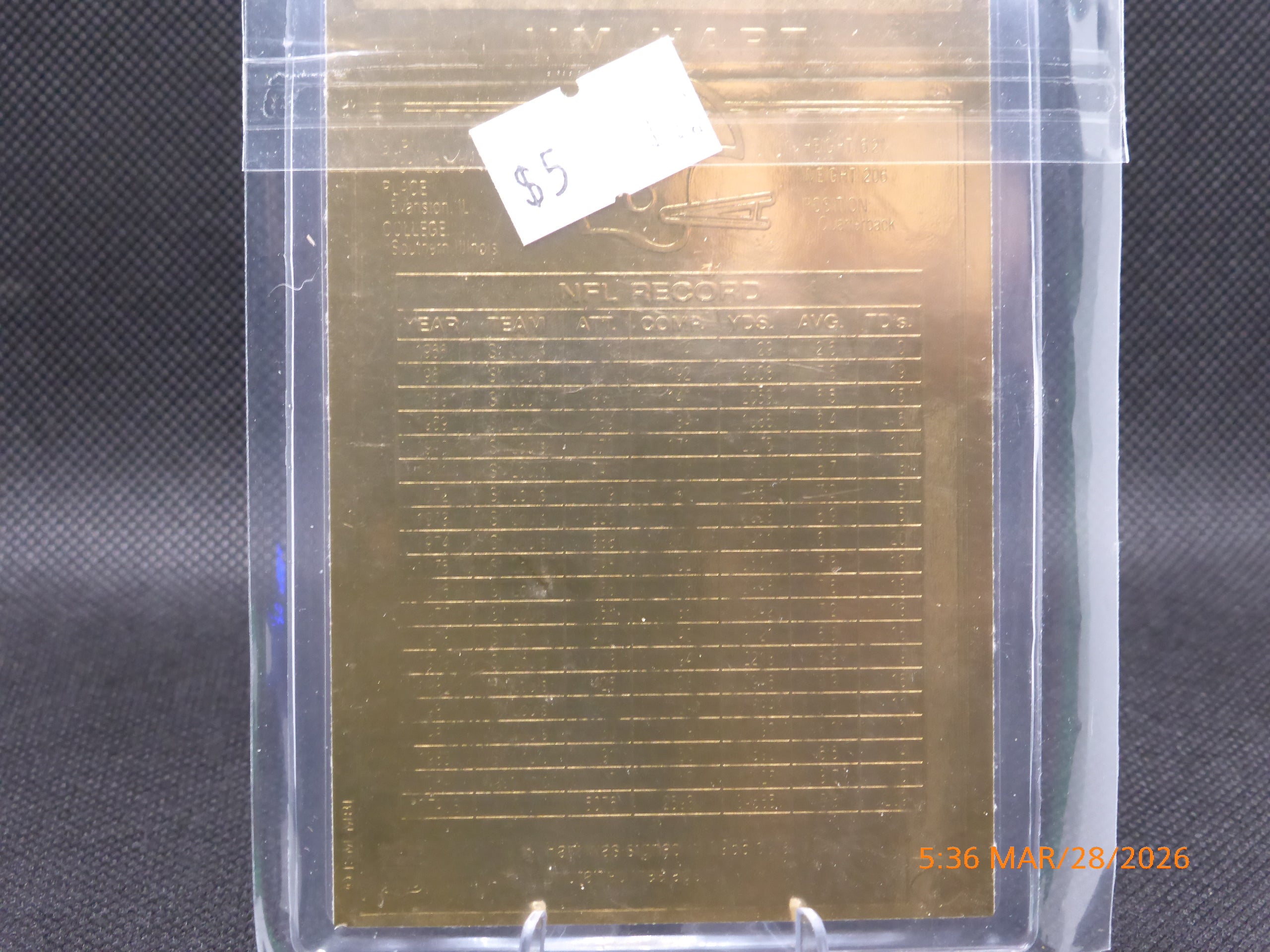 Jim Hart #4 1999-2001 DANBURY MINT 22K GOLD NFL LEGENDS SEALED ENCASED