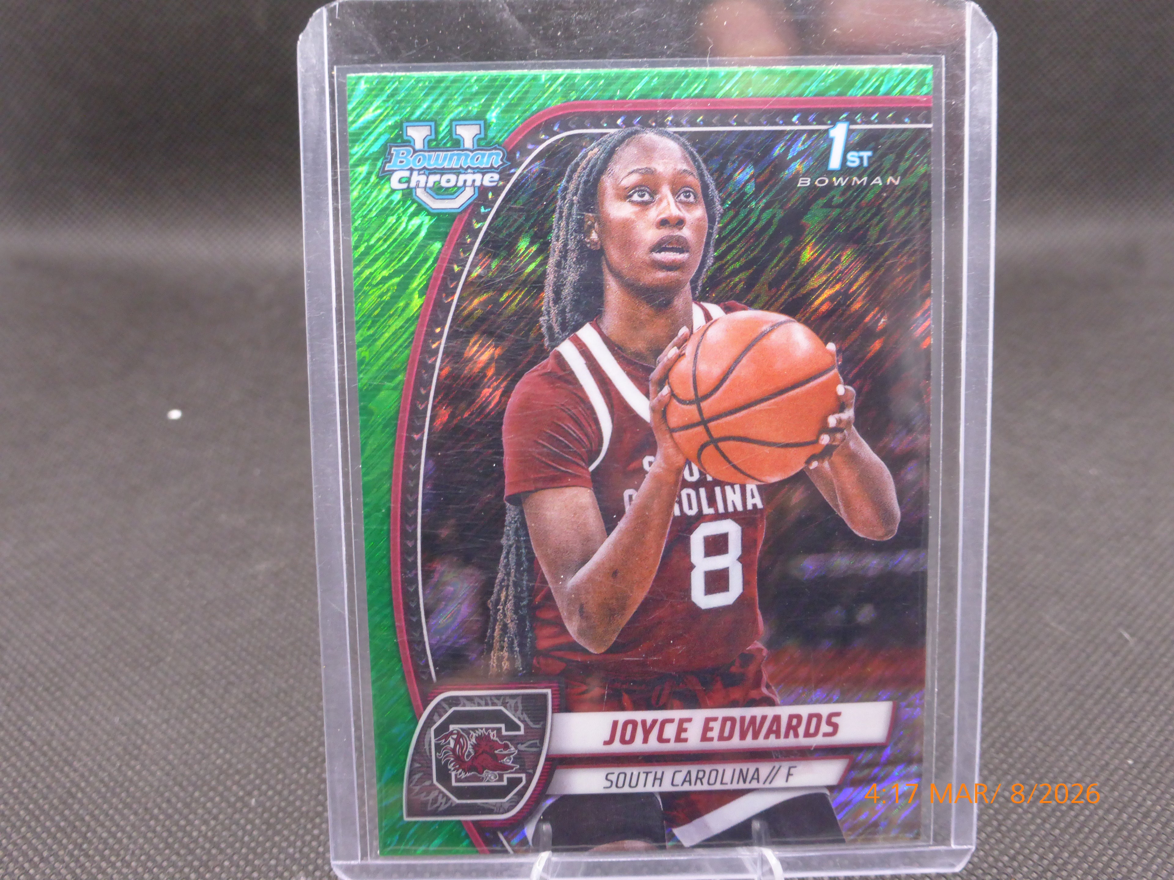 25 Bowman University Chrome Joyce Edwards #36 Green Shimmer Refractor