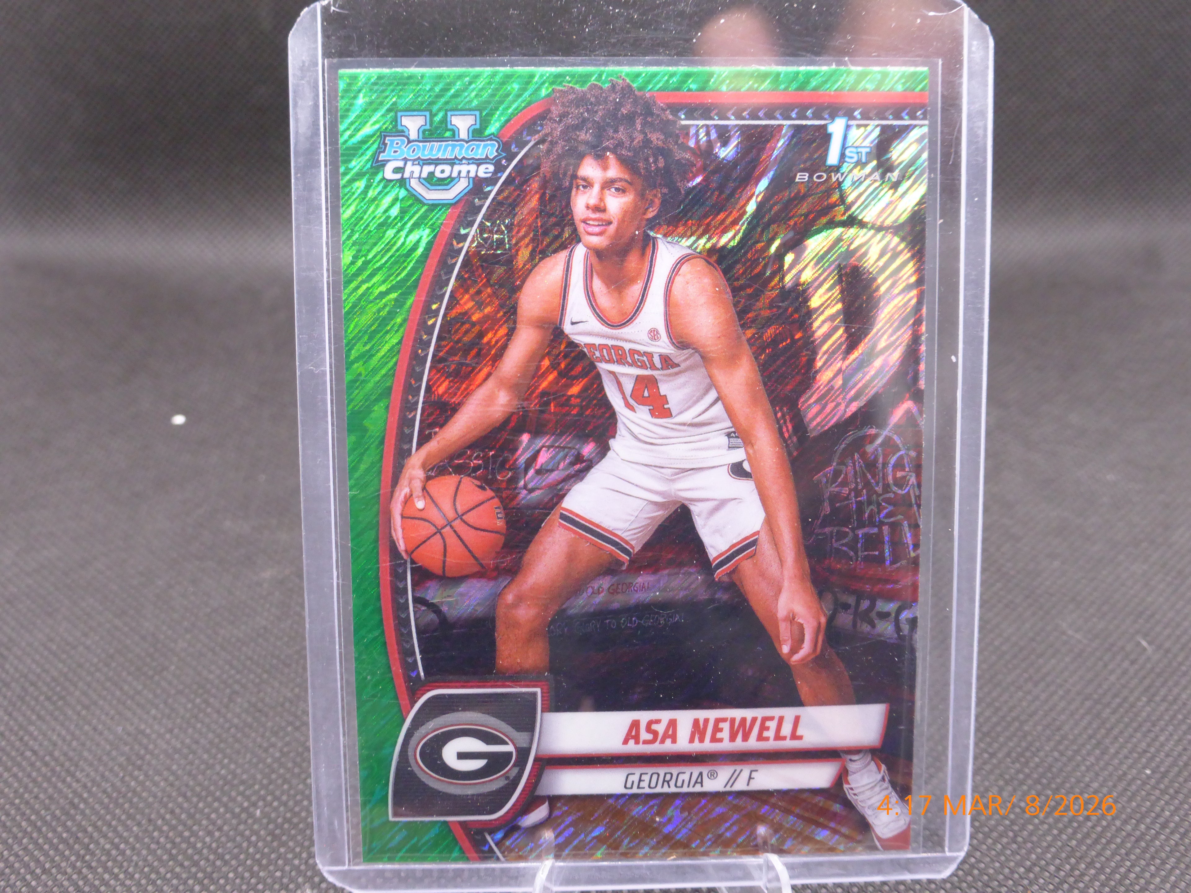 25 Bowman University Chrome Asa Newell #8 Green Shimmer Refractor (RC)