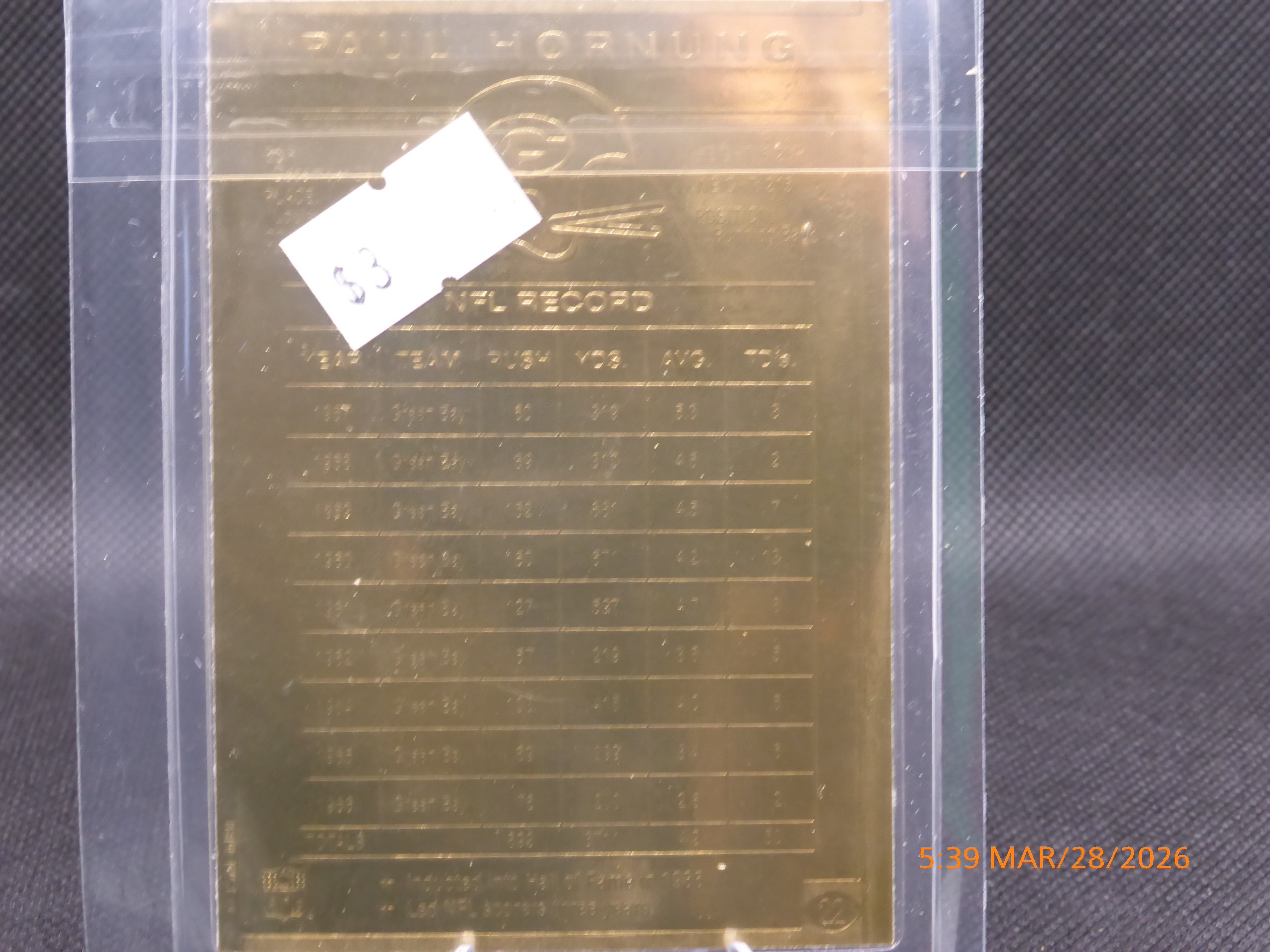 Paul Hornung 22kt Gold football card Packers Danbury Mint # 22
